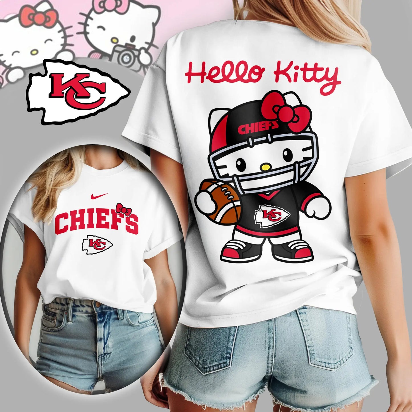 Kansas City Chiefs | Premium NFL Hello Kitty 3D Shirt TD – HuddleStyle.com - Image 3