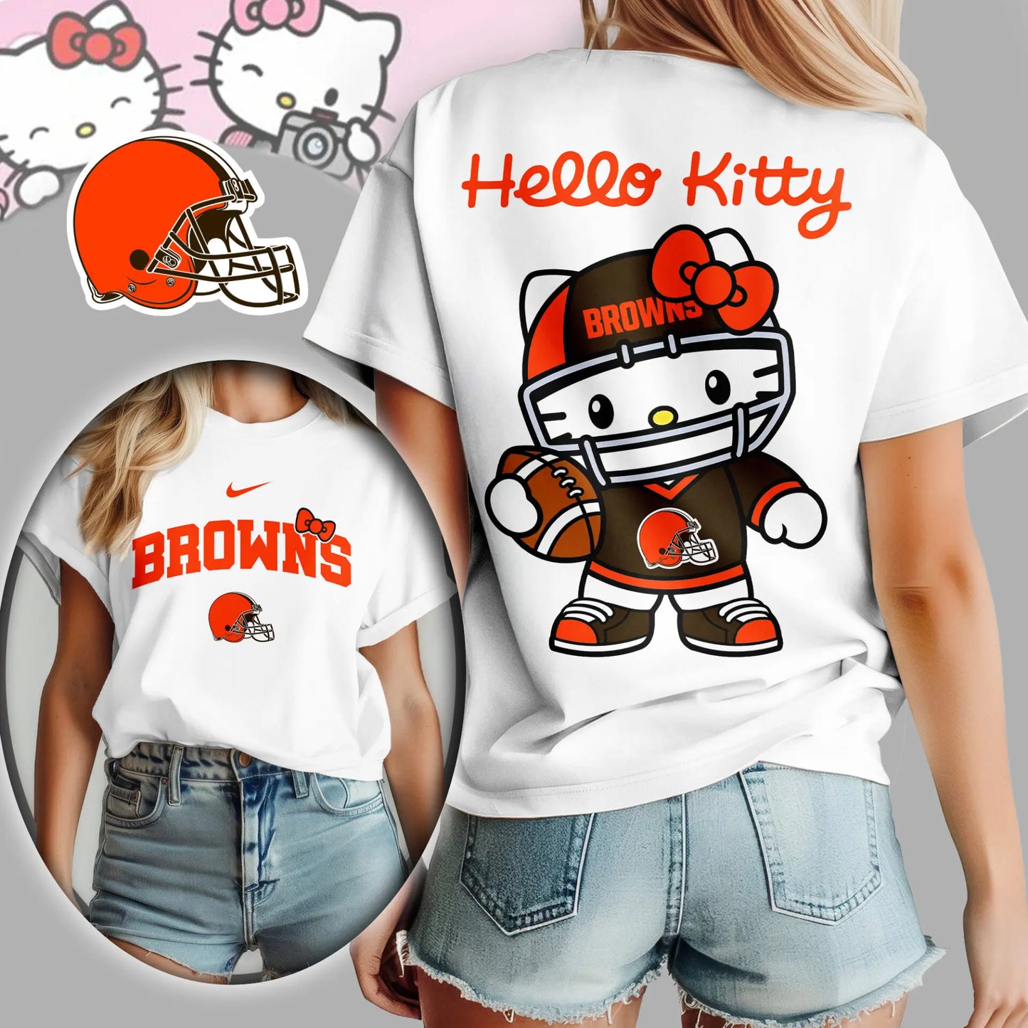 Cleveland Browns | Premium NFL Hello Kitty 3D Shirt TD – HuddleStyle.com - Image 2