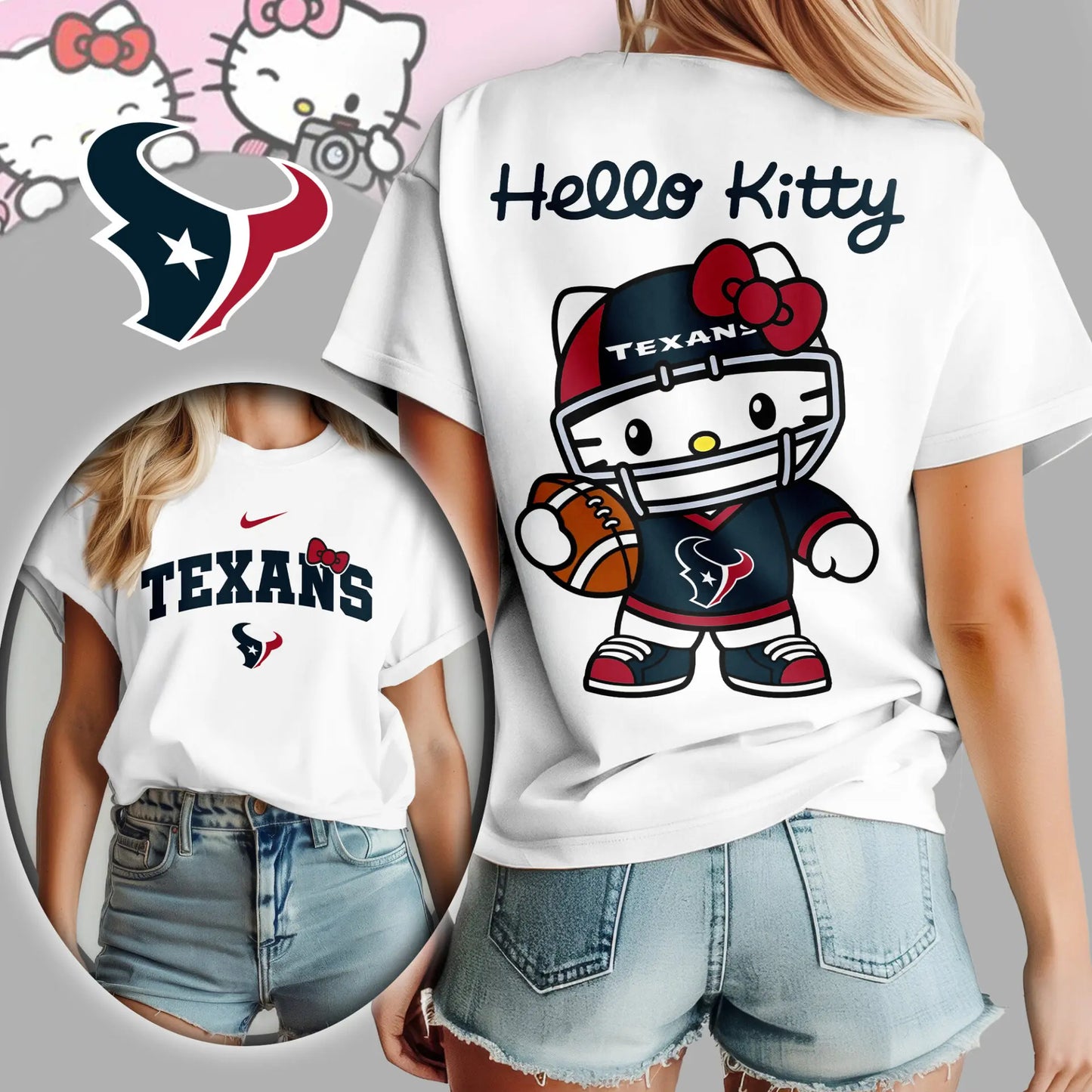 Houston Texans | Premium NFL Hello Kitty 3D Shirt TD – HuddleStyle.com - Image 2