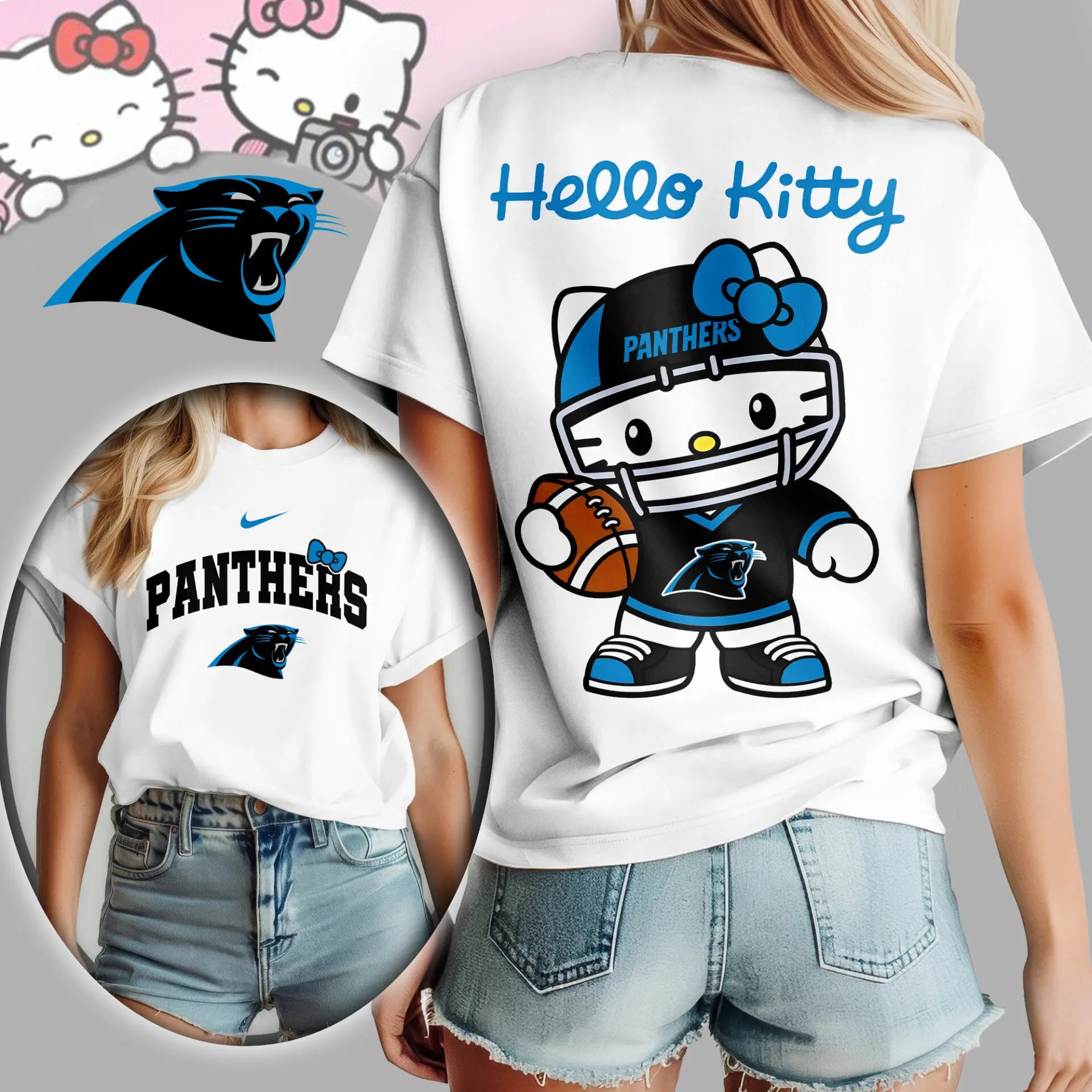 Carolina Panthers | Premium NFL Hello Kitty 3D Shirt TD – HuddleStyle.com - Image 3