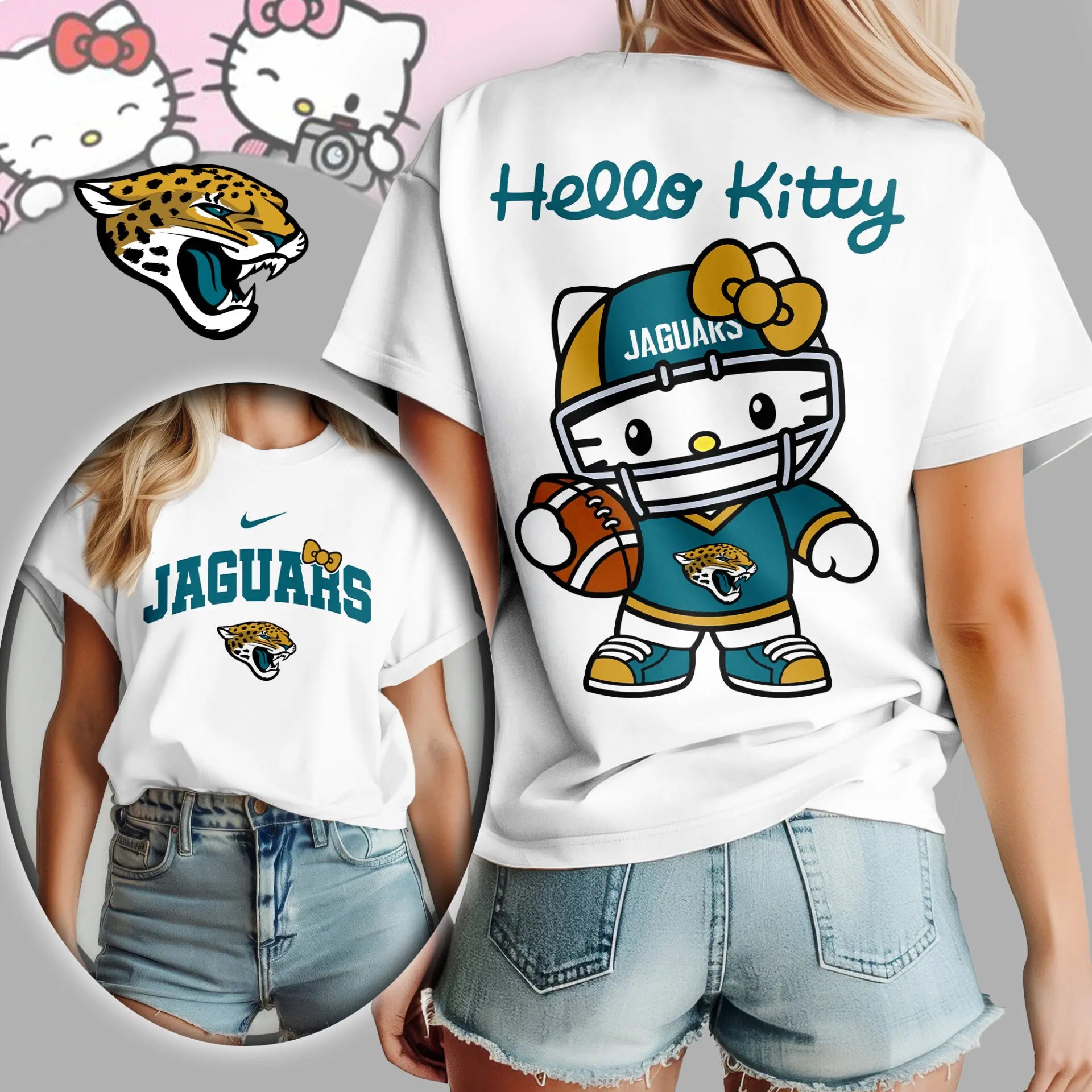 Jacksonville Jaguars | Premium NFL Hello Kitty 3D Shirt TD – HuddleStyle.com - Main