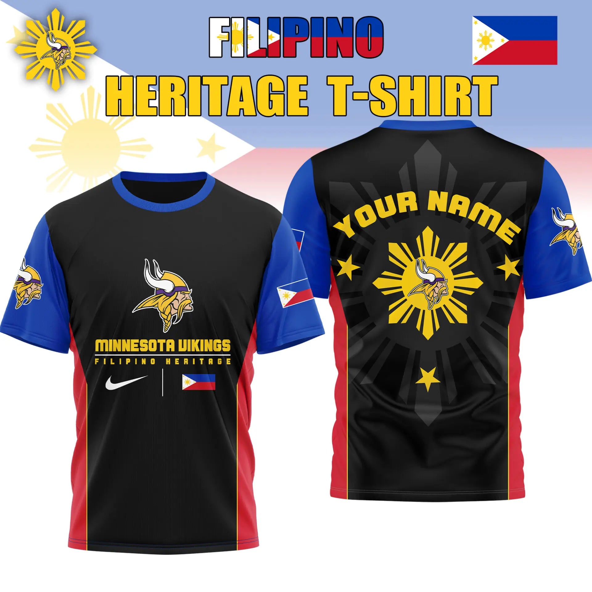 Minnesota Vikings | Premium NFL Filipino Heritage Celebration 3D Shirt HI – HuddleStyle.com - Image 3