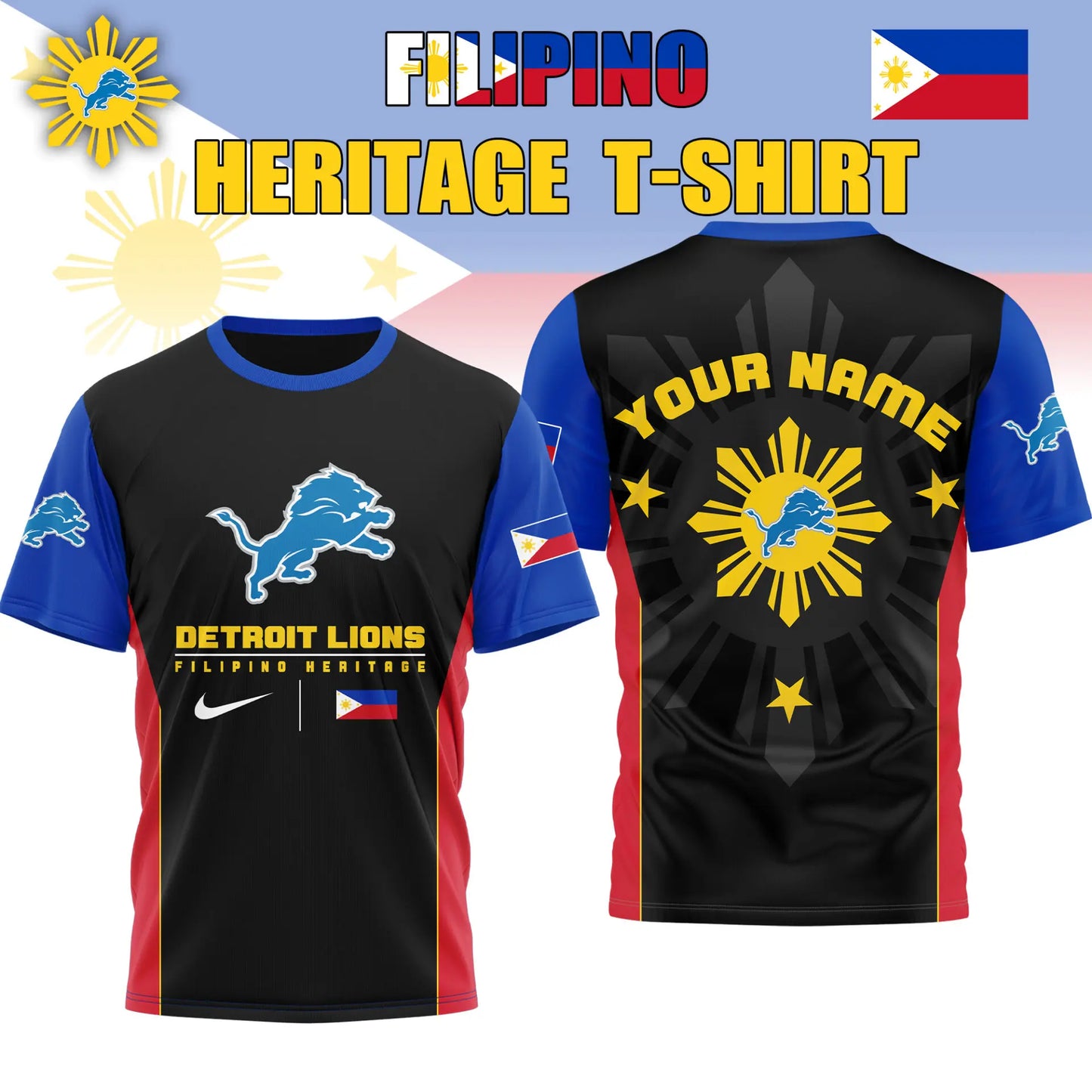 Detroit Lions | Premium NFL Filipino Heritage Celebration 3D Shirt HI – HuddleStyle.com - Main