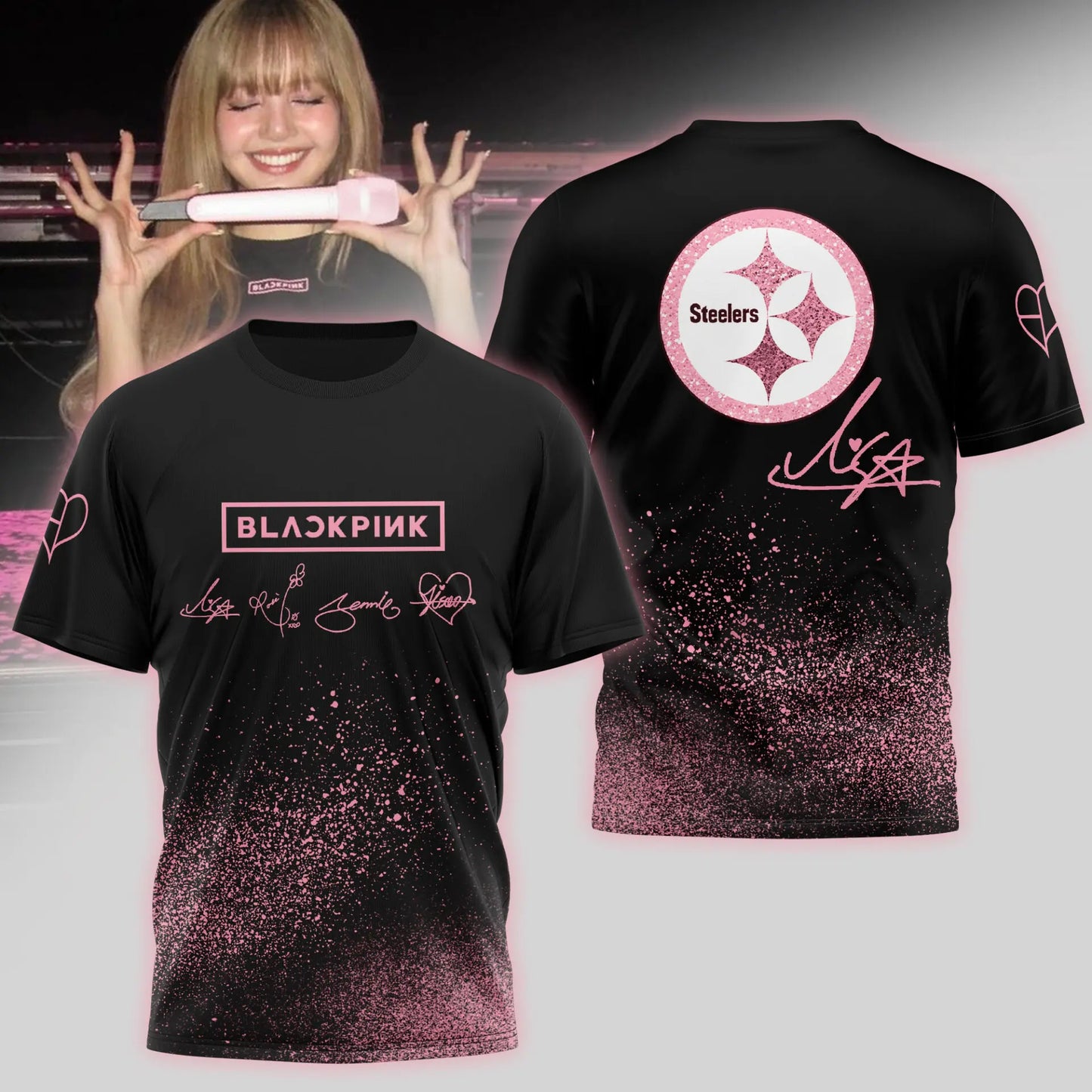 Pittsburgh Steelers | Premium NFL x BlackPink 3D Shirt TD – HuddleStyle.com - Image 3