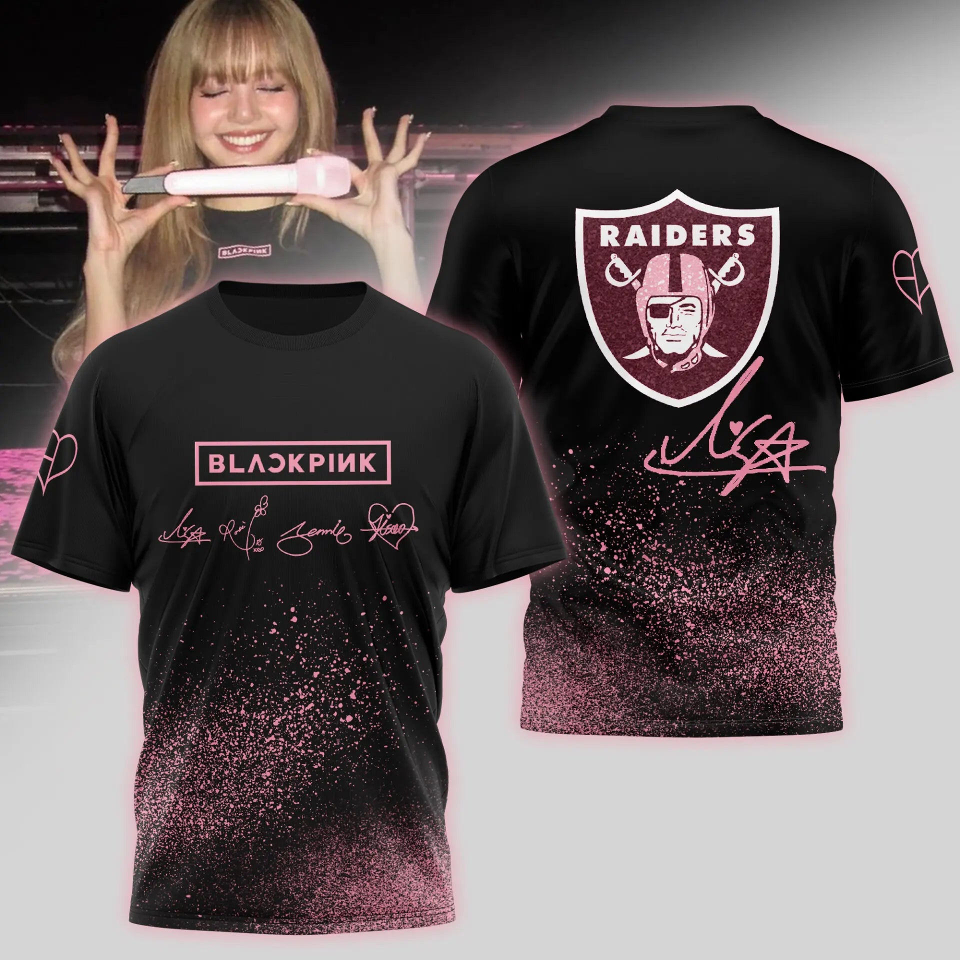 Las Vegas Raiders | Premium NFL x BlackPink 3D Shirt TD – HuddleStyle.com - Image 2