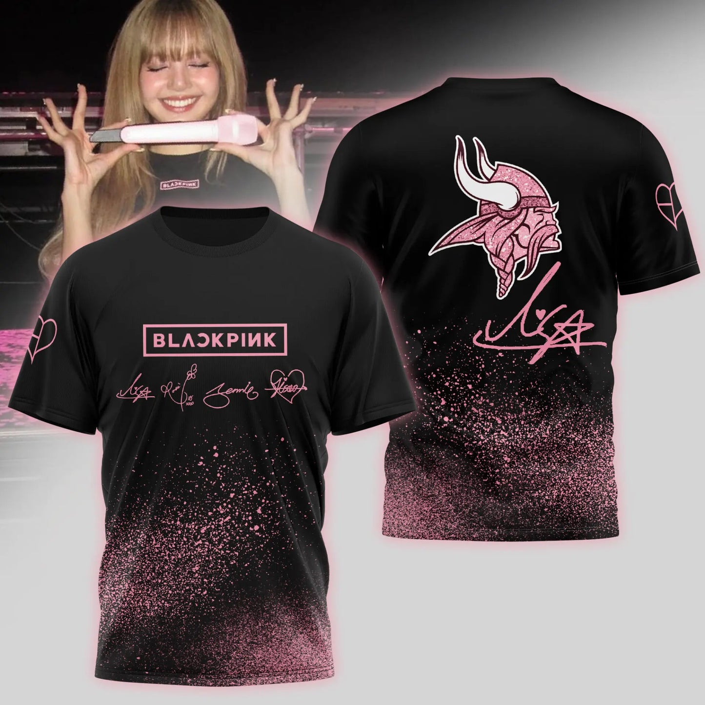 Minnesota Vikings | Premium NFL x BlackPink 3D Shirt TD – HuddleStyle.com - Image 3