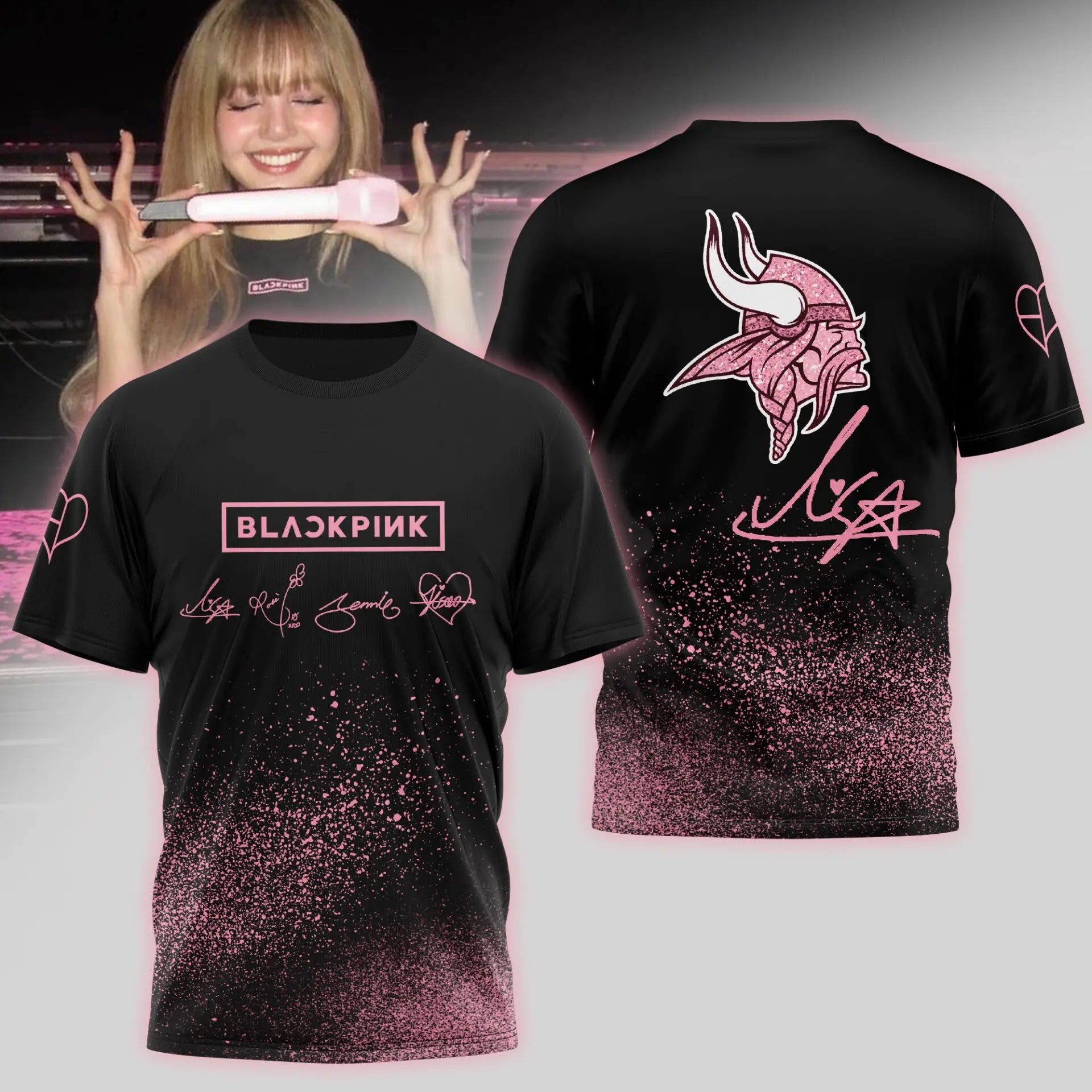 Minnesota Vikings | Premium NFL x BlackPink 3D Shirt TD – HuddleStyle.com - Image 3