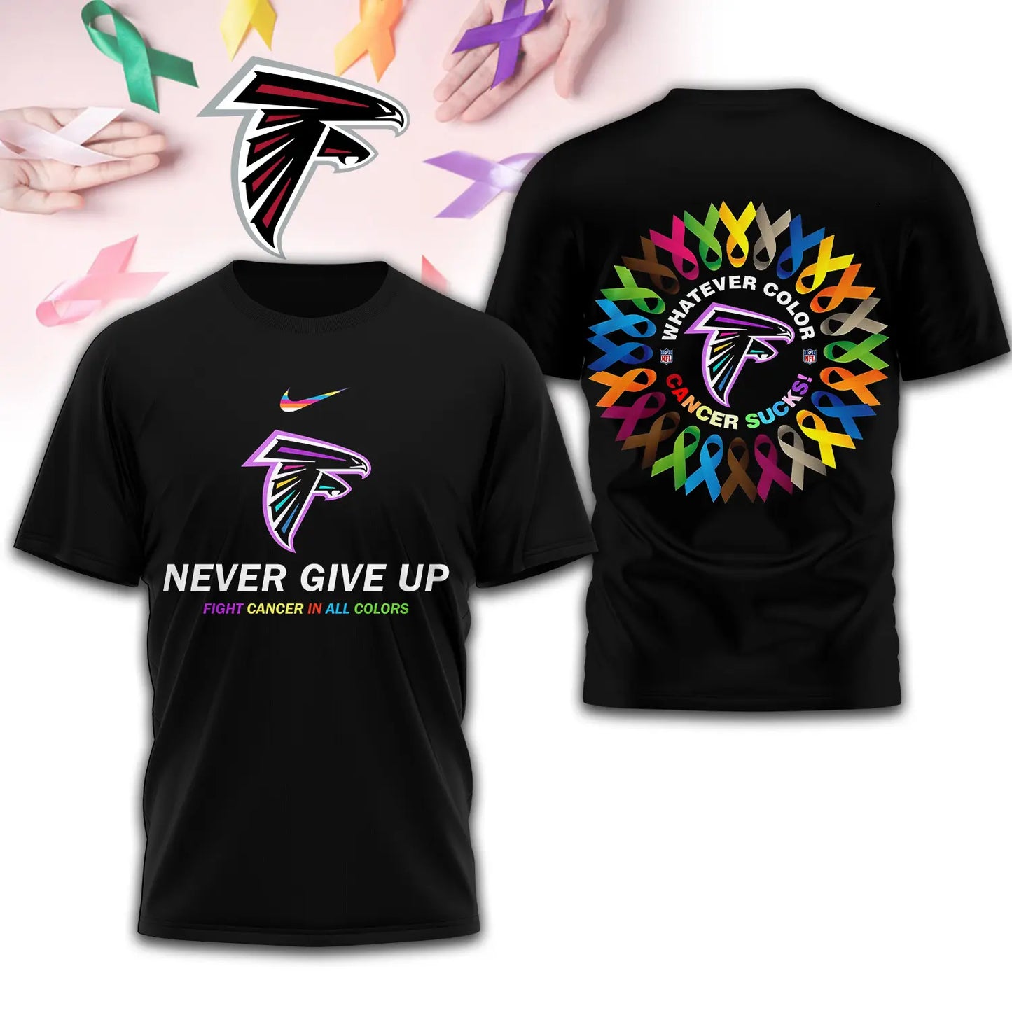 Atlanta Falcons | Premium Fight Cancer In All Colors 3D Shirt TD – HuddleStyle.com - Image 2