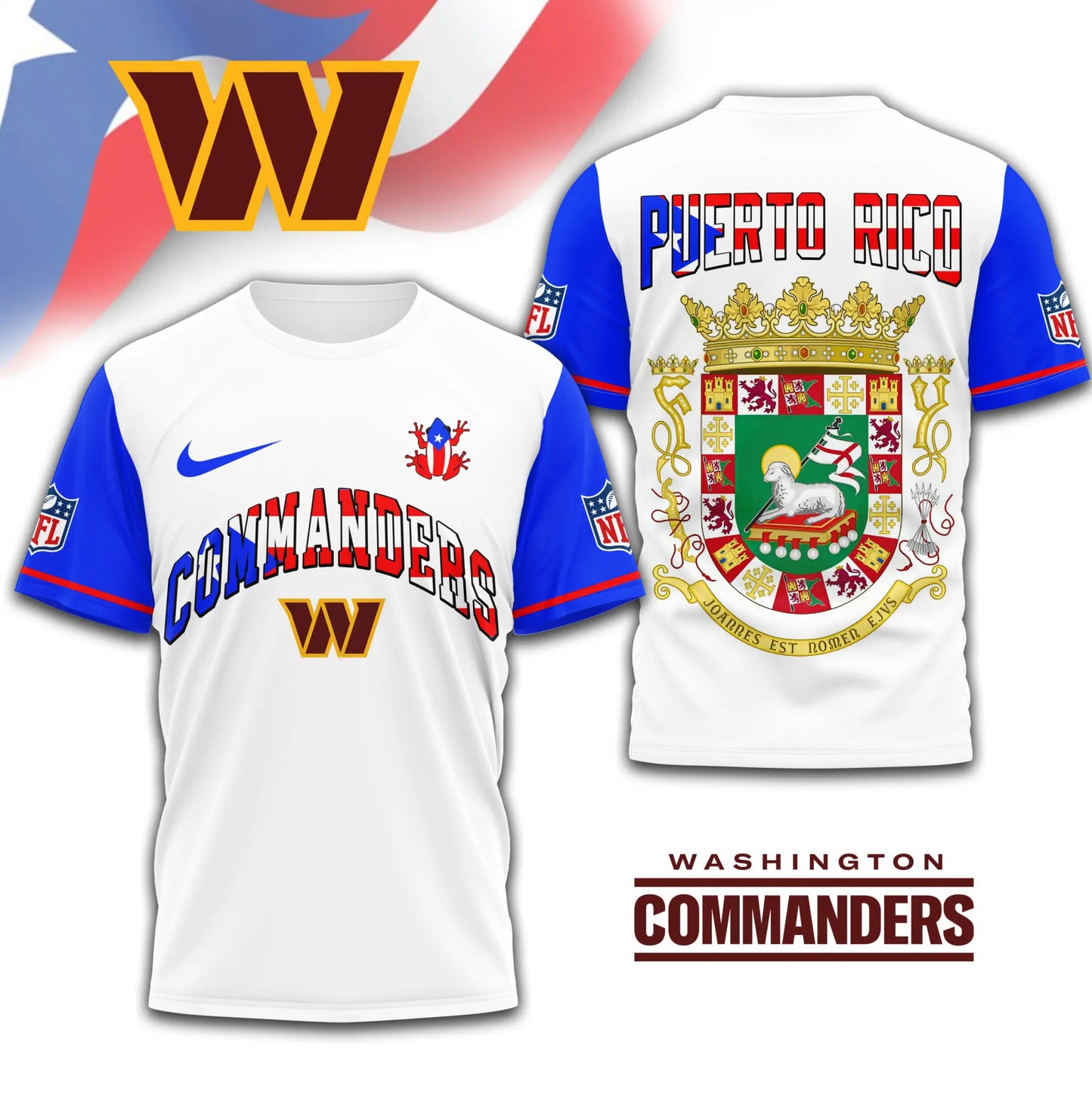 Washington Commanders | Premium NFL x Puerto Rico  3D Shirt TD – HuddleStyle.com - Image 3
