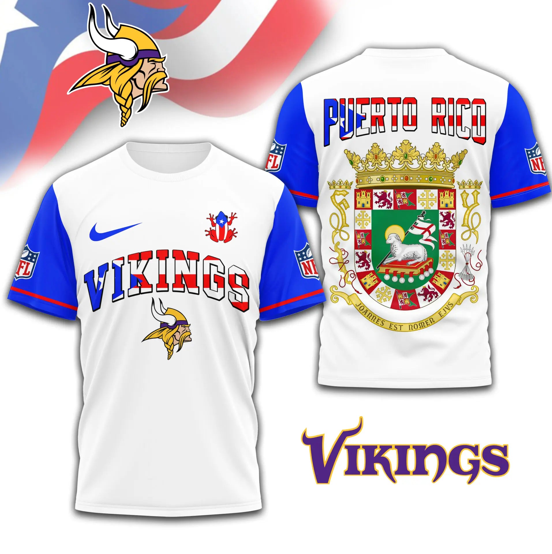 Minnesota Vikings | Premium NFL x Puerto Rico  3D Shirt TD – HuddleStyle.com - Image 3