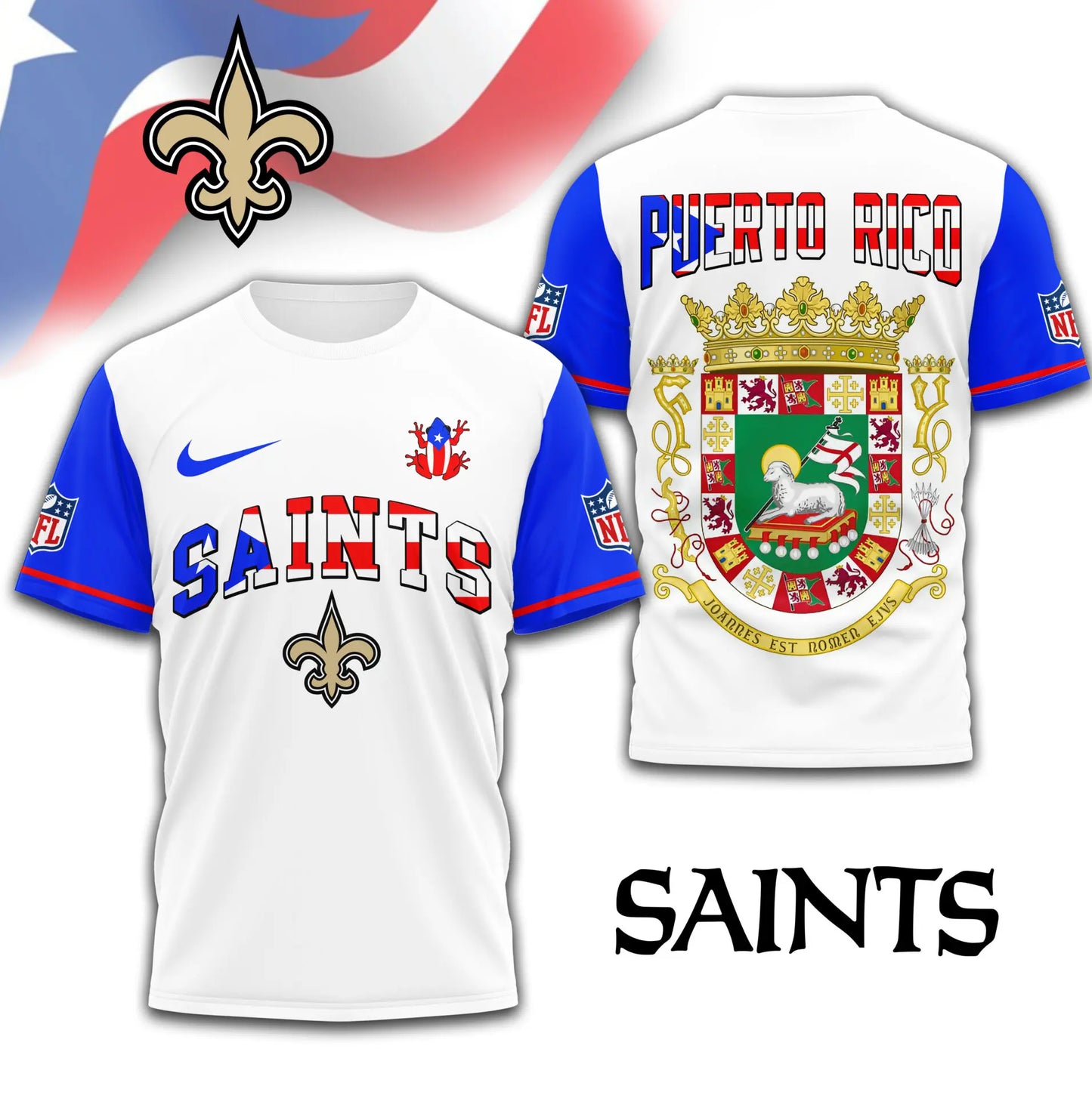 New Orleans Saints | Premium NFL x Puerto Rico  3D Shirt TD – HuddleStyle.com - Image 2