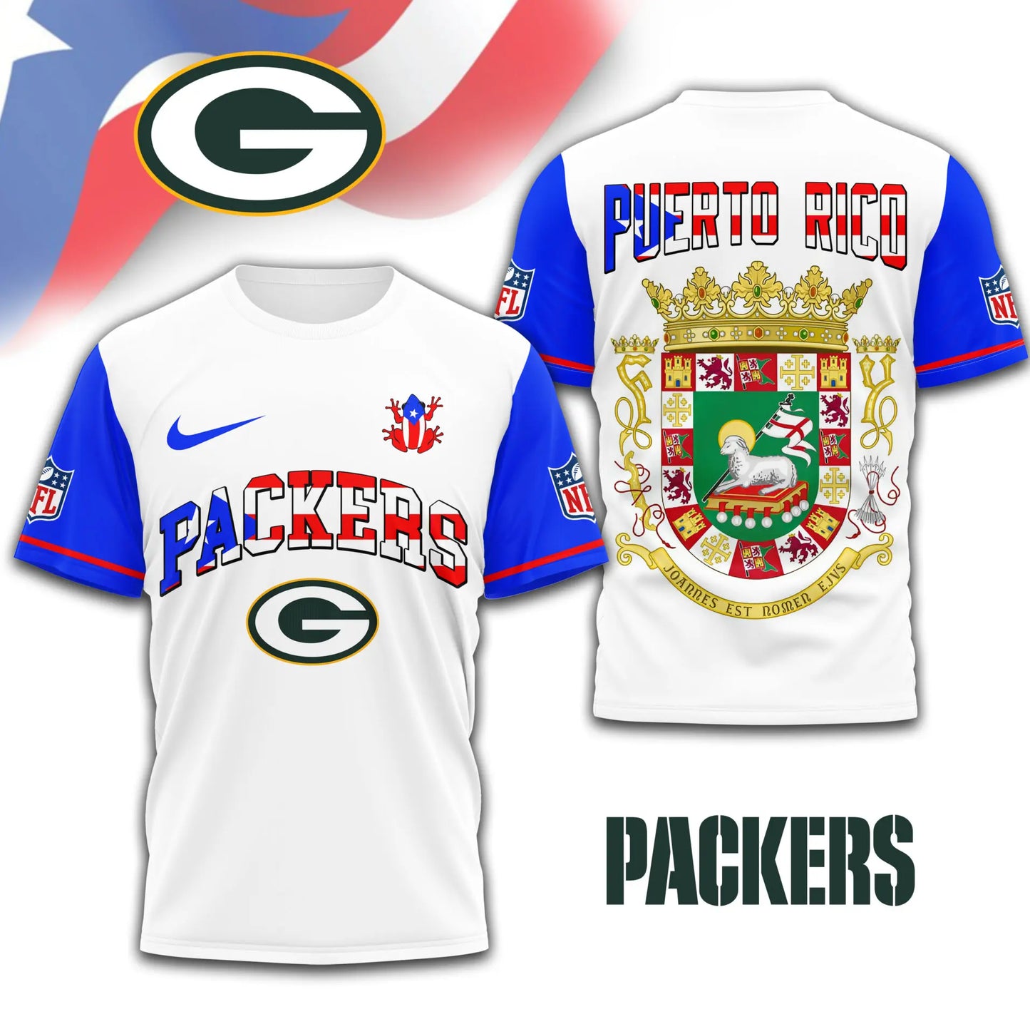 Green Bay Packers | Premium NFL x Puerto Rico  3D Shirt TD – HuddleStyle.com - Image 3