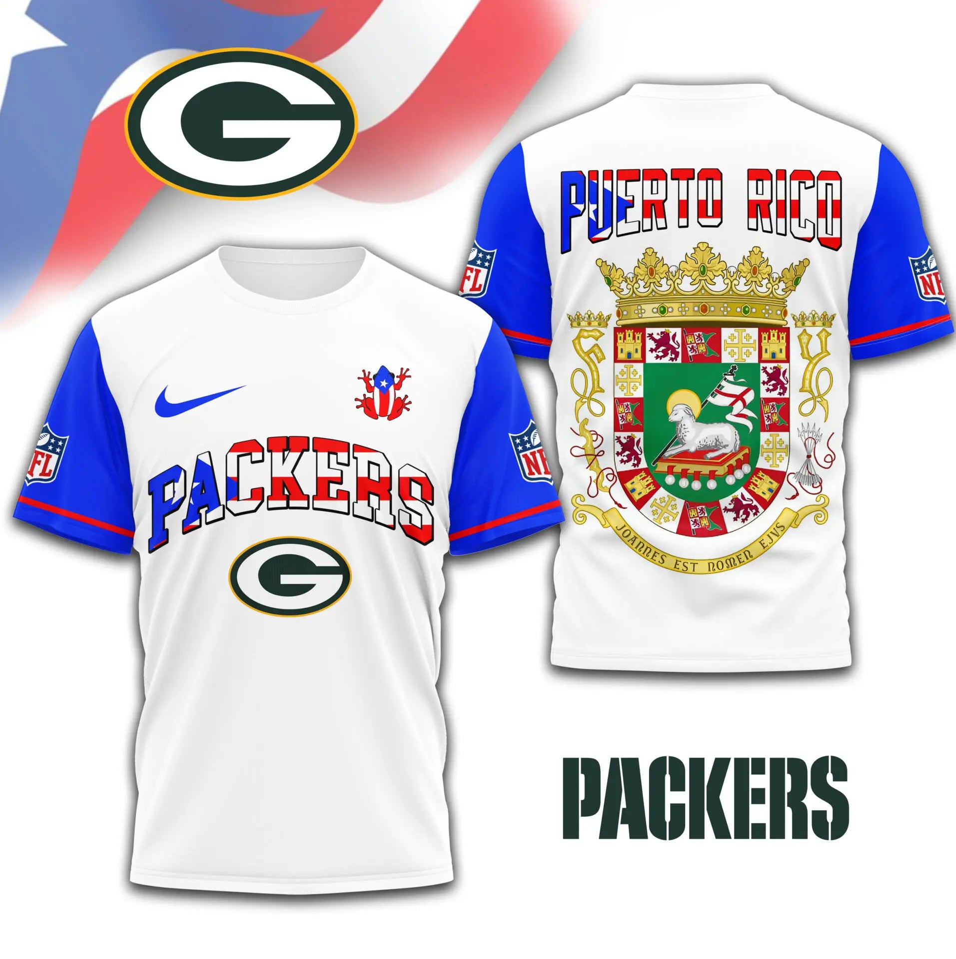 Green Bay Packers | Premium NFL x Puerto Rico  3D Shirt TD – HuddleStyle.com - Image 3