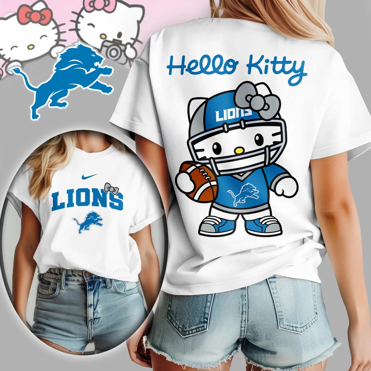 Detroit Lions | Premium NFL Hello Kitty 3D Shirt TD – HuddleStyle.com - Image 2