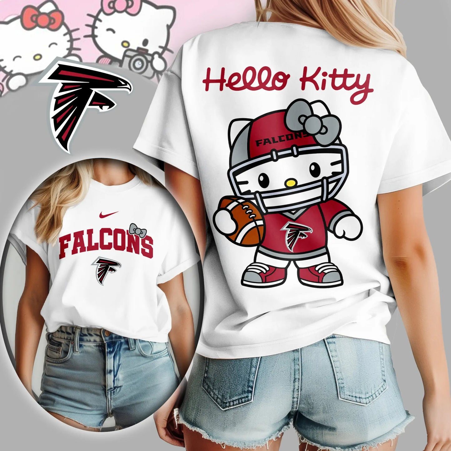 Atlanta Falcons | Premium NFL Hello Kitty 3D Shirt TD – HuddleStyle.com - Image 2