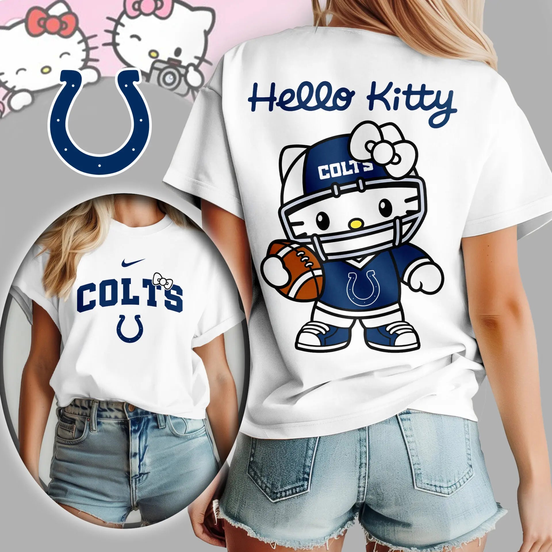 Indianapolis Colts | Premium NFL Hello Kitty 3D Shirt TD – HuddleStyle.com - Image 2