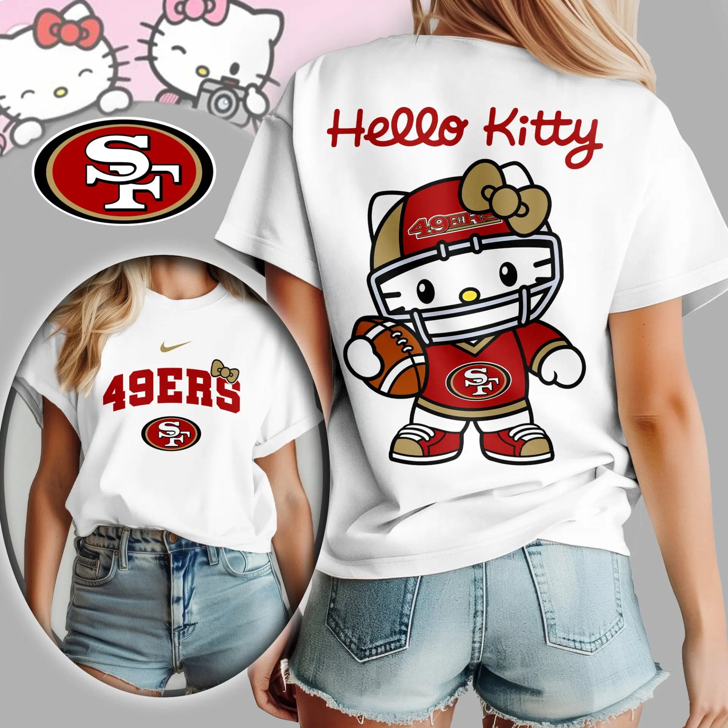 San Francisco 49ers | Premium NFL Hello Kitty 3D Shirt TD – HuddleStyle.com - Image 4