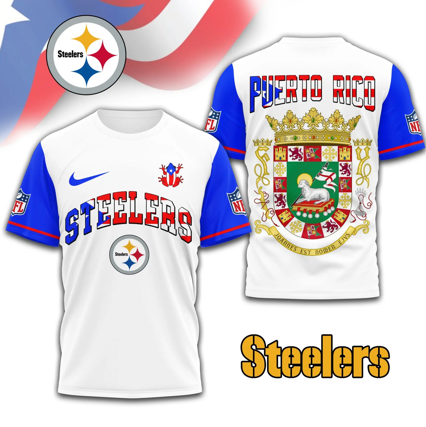 Pittsburgh Steelers | Premium NFL x Puerto Rico  3D Shirt TD – HuddleStyle.com - Image 2