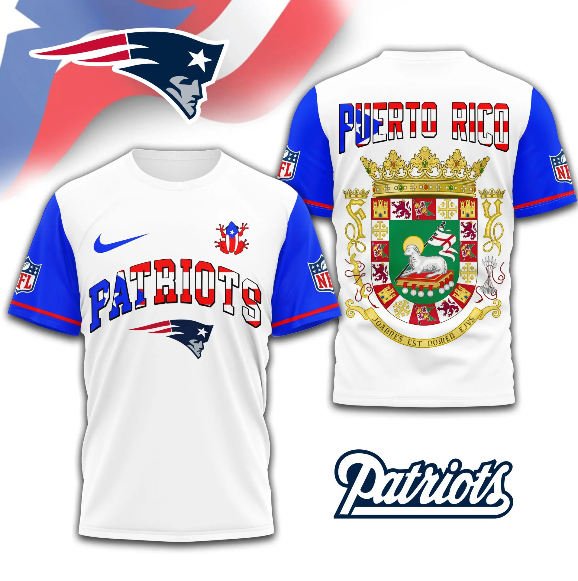 New England Patriots | Premium NFL x Puerto Rico  3D Shirt TD – HuddleStyle.com - Image 2