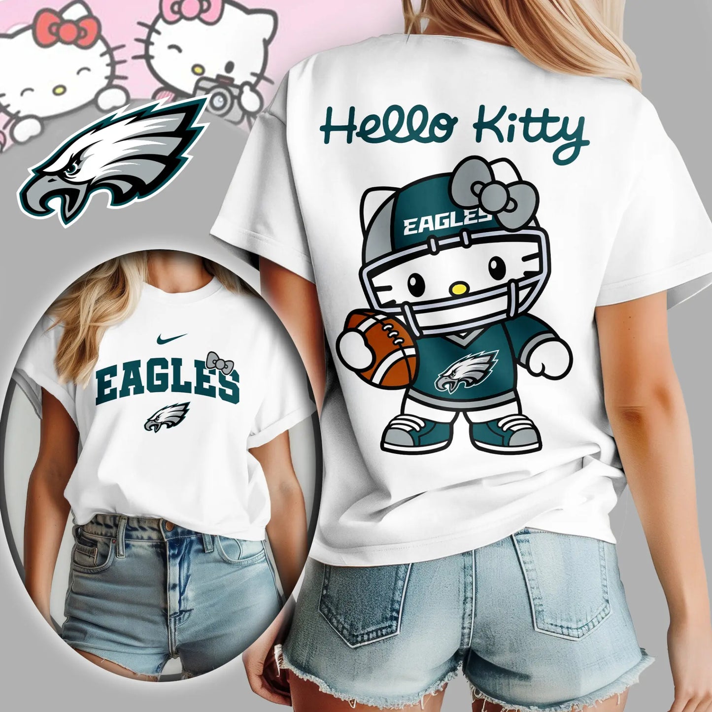Philadelphia Eagles | Premium NFL Hello Kitty 3D Shirt TD – HuddleStyle.com - Image 3