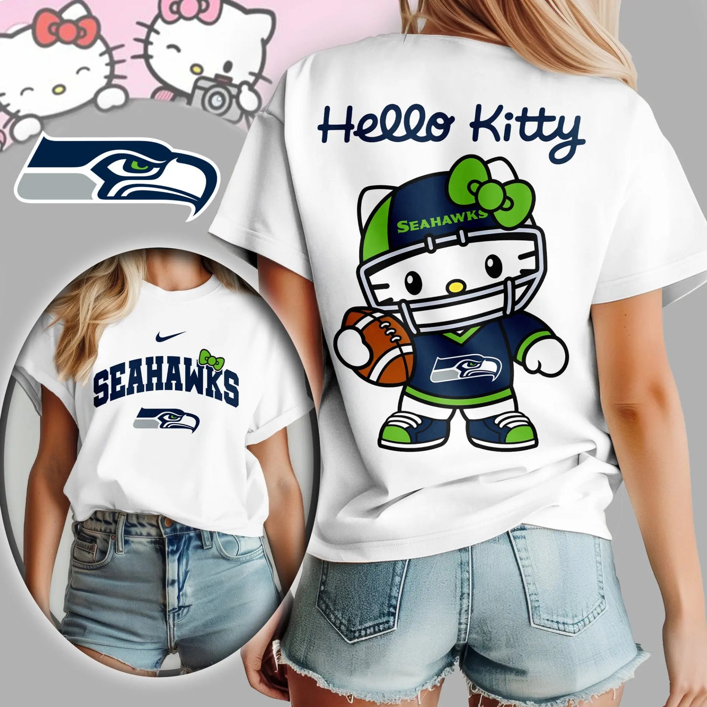 Seattle Seahawks | Premium NFL Hello Kitty 3D Shirt TD – HuddleStyle.com - Image 2