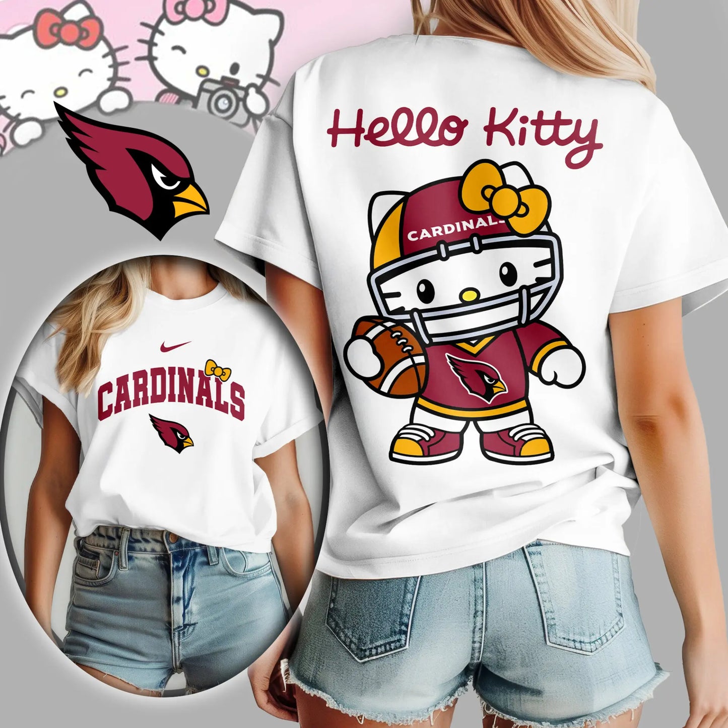 Arizona Cardinals | Premium NFL Hello Kitty 3D Shirt TD – HuddleStyle.com - Main
