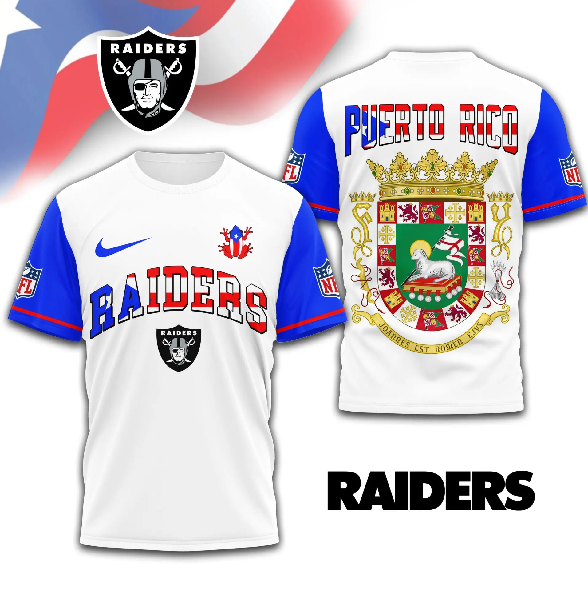 Las Vegas Raiders | Premium NFL x Puerto Rico  3D Shirt TD – HuddleStyle.com - Image 4