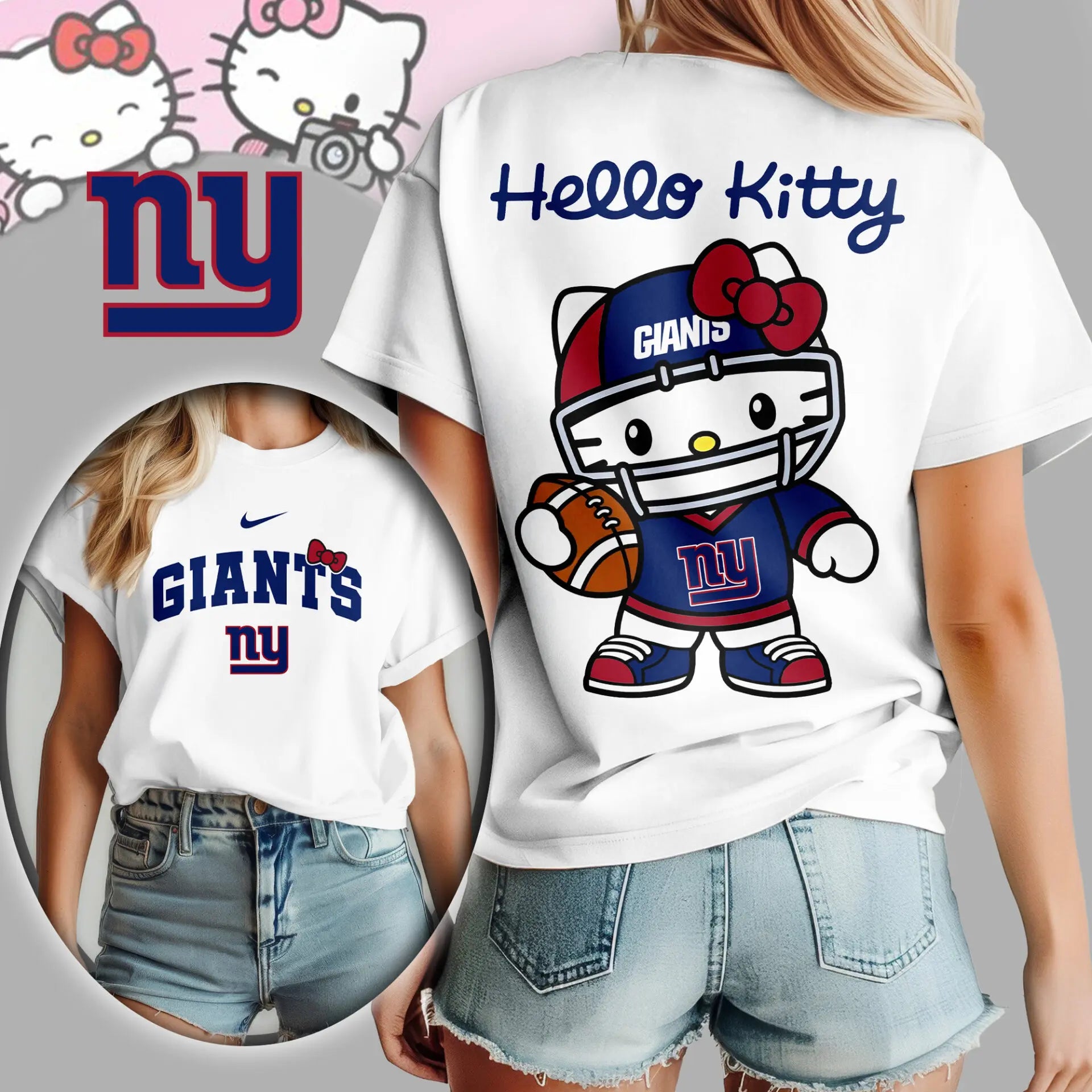 New York Giants | Premium NFL Hello Kitty 3D Shirt TD – HuddleStyle.com - Image 3
