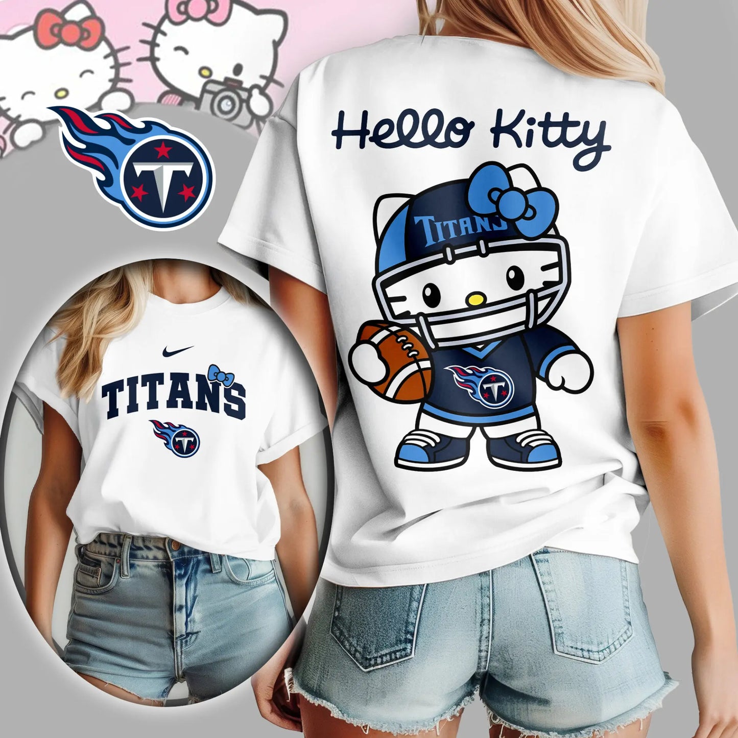 Tennessee Titans | Premium NFL Hello Kitty 3D Shirt TD – HuddleStyle.com - Image 4