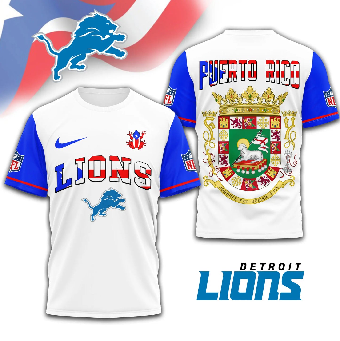 Detroit Lions | Premium NFL x Puerto Rico  3D Shirt TD – HuddleStyle.com - Main