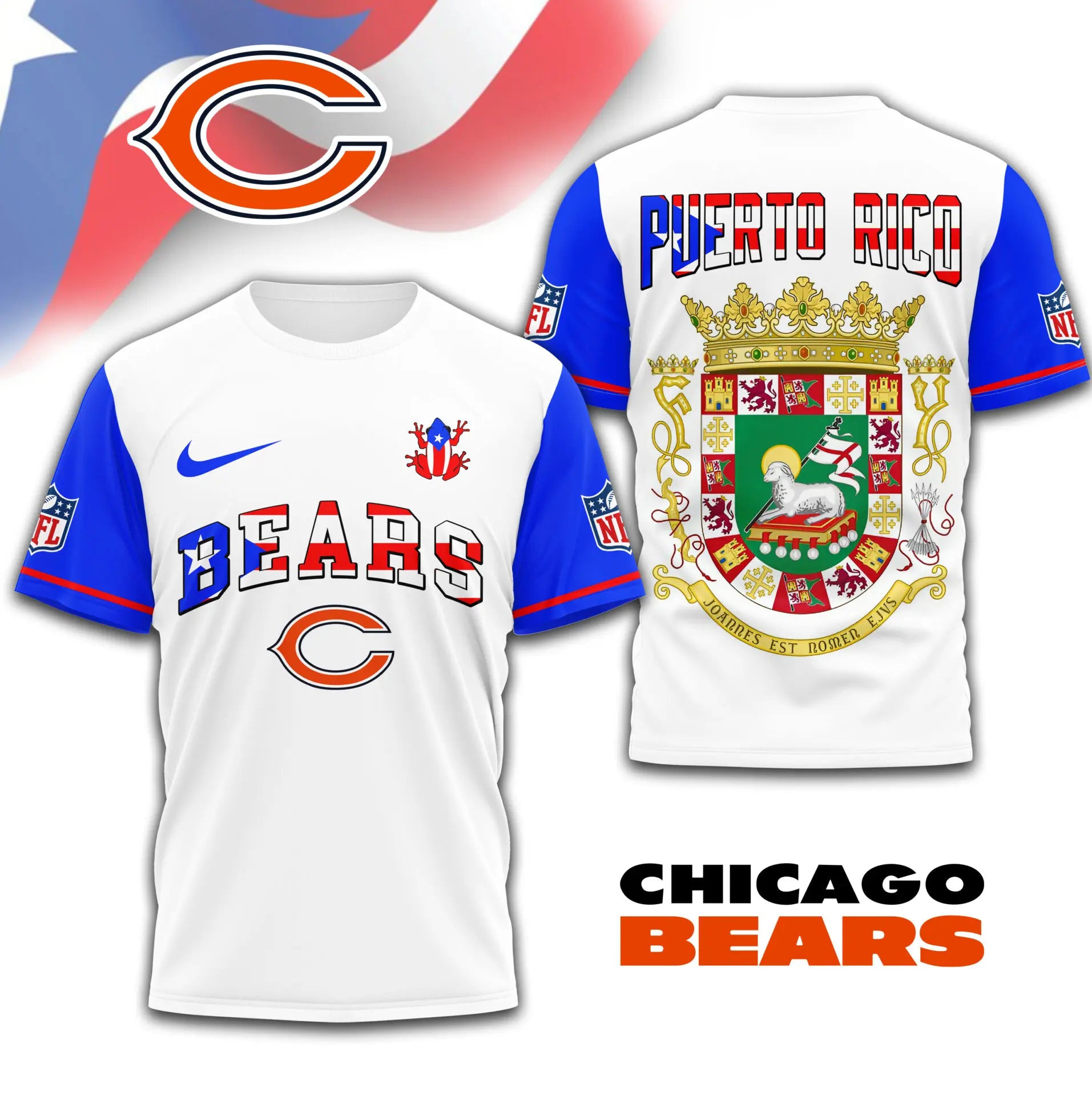 Chicago Bears | Premium NFL x Puerto Rico  3D Shirt TD – HuddleStyle.com - Image 4
