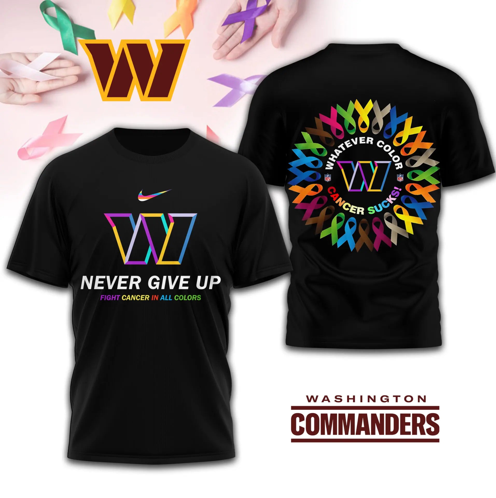 Washington Commanders | Premium Fight Cancer In All Colors 3D Shirt TD – HuddleStyle.com - Image 4
