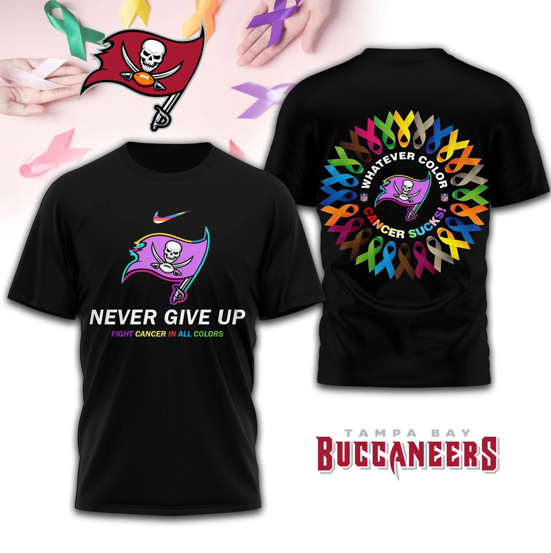 Tampa Bay Buccaneers | Premium Fight Cancer In All Colors 3D Shirt TD – HuddleStyle.com - Image 3