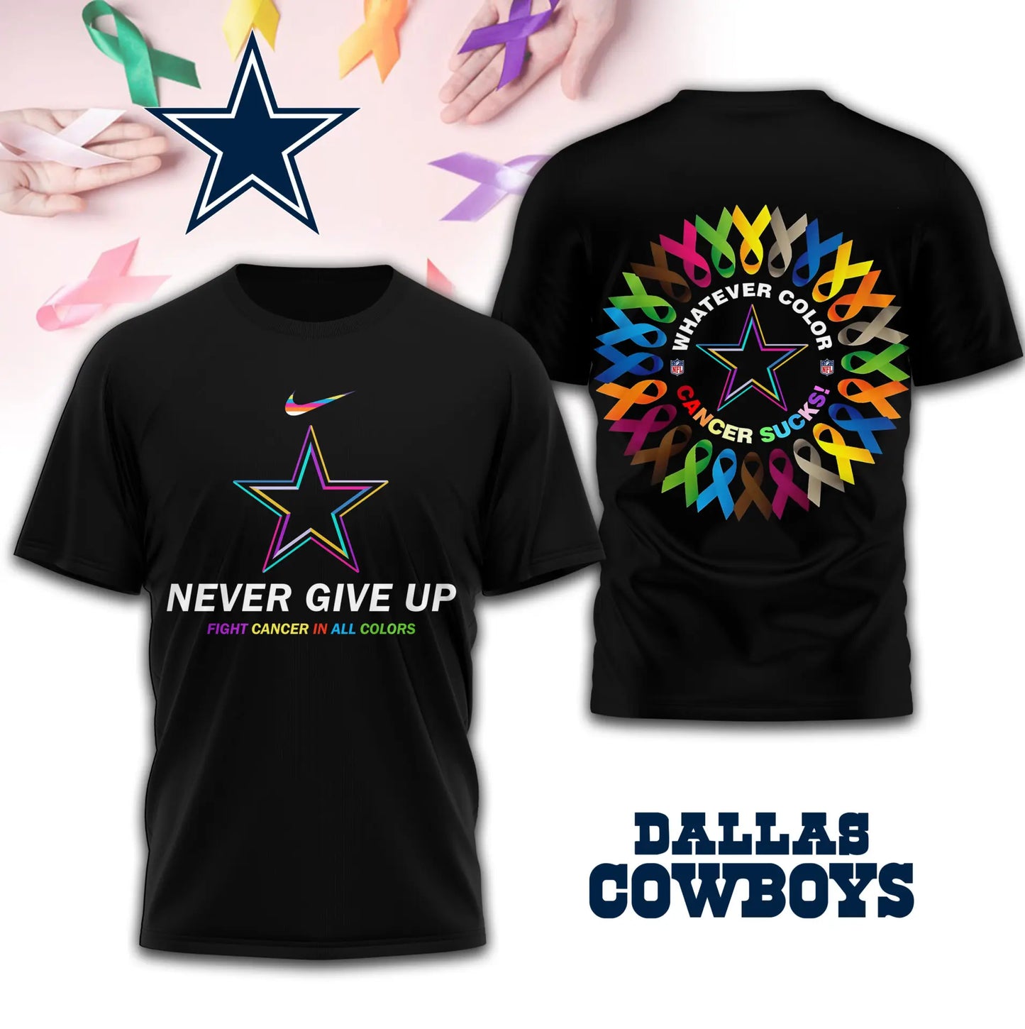 Dallas Cowboys | Premium Fight Cancer In All Colors 3D Shirt TD – HuddleStyle.com - Image 4