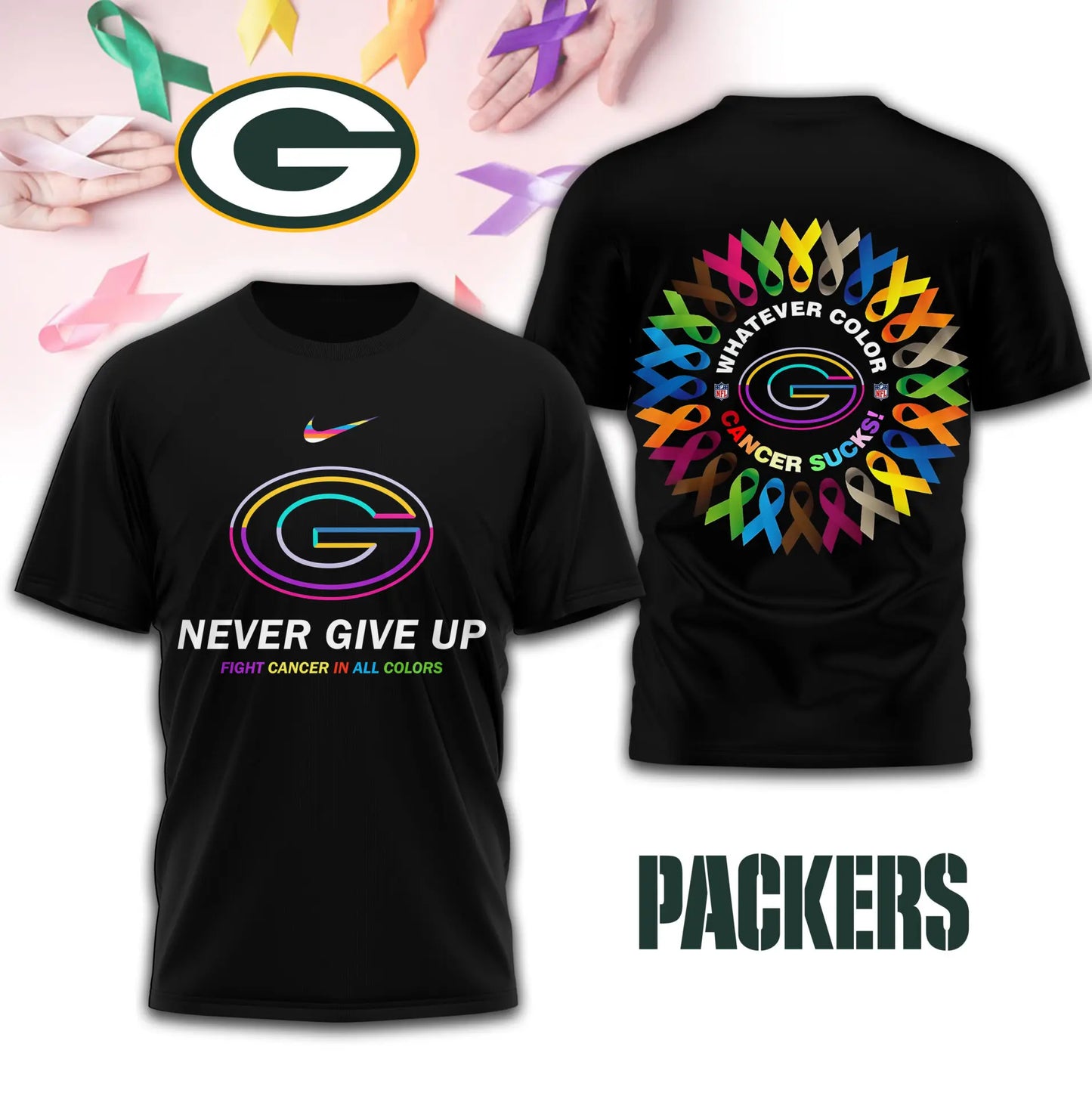 Green Bay Packers | Premium Fight Cancer In All Colors 3D Shirt TD – HuddleStyle.com - Image 3