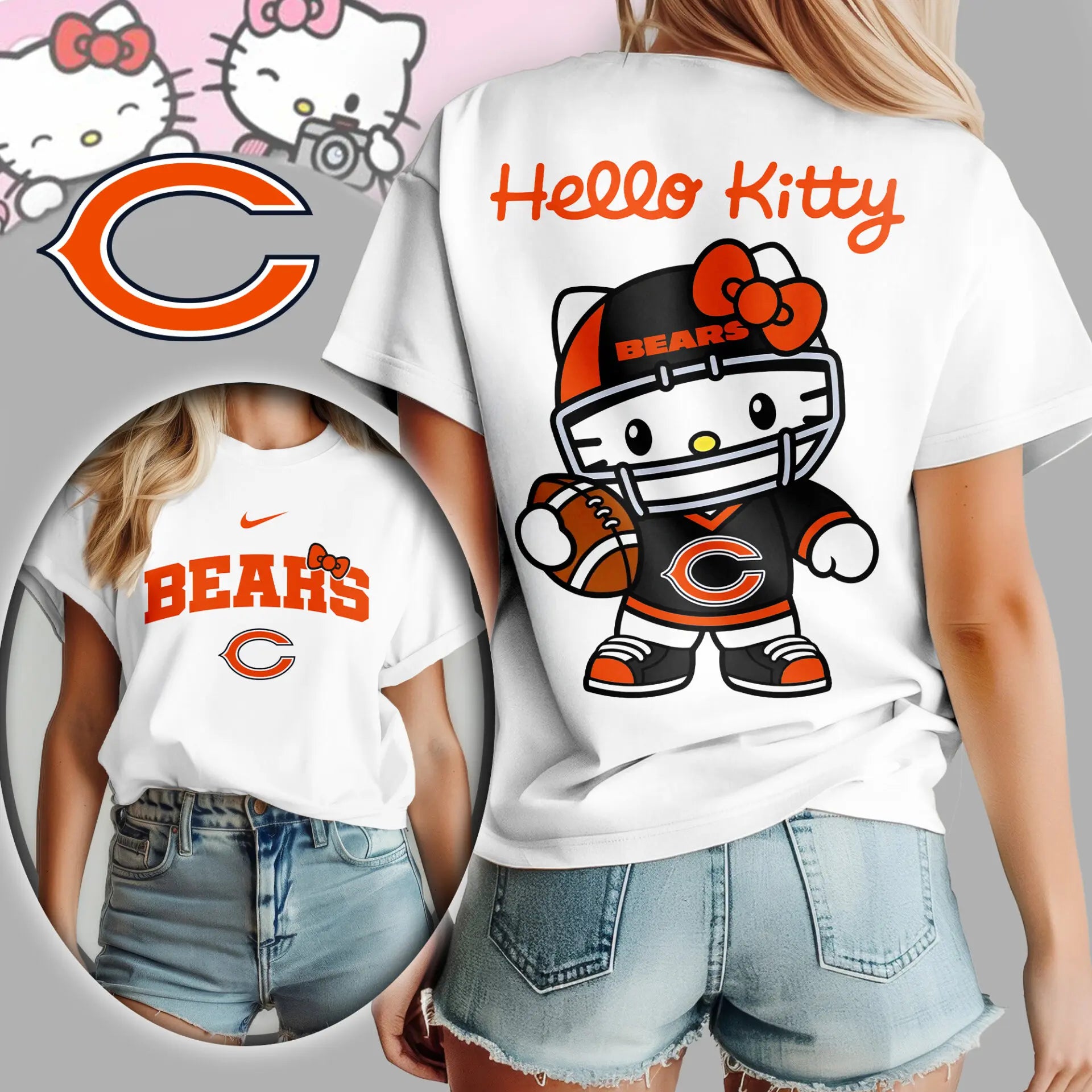 Chicago Bears | Premium NFL Hello Kitty 3D Shirt TD – HuddleStyle.com - Image 3