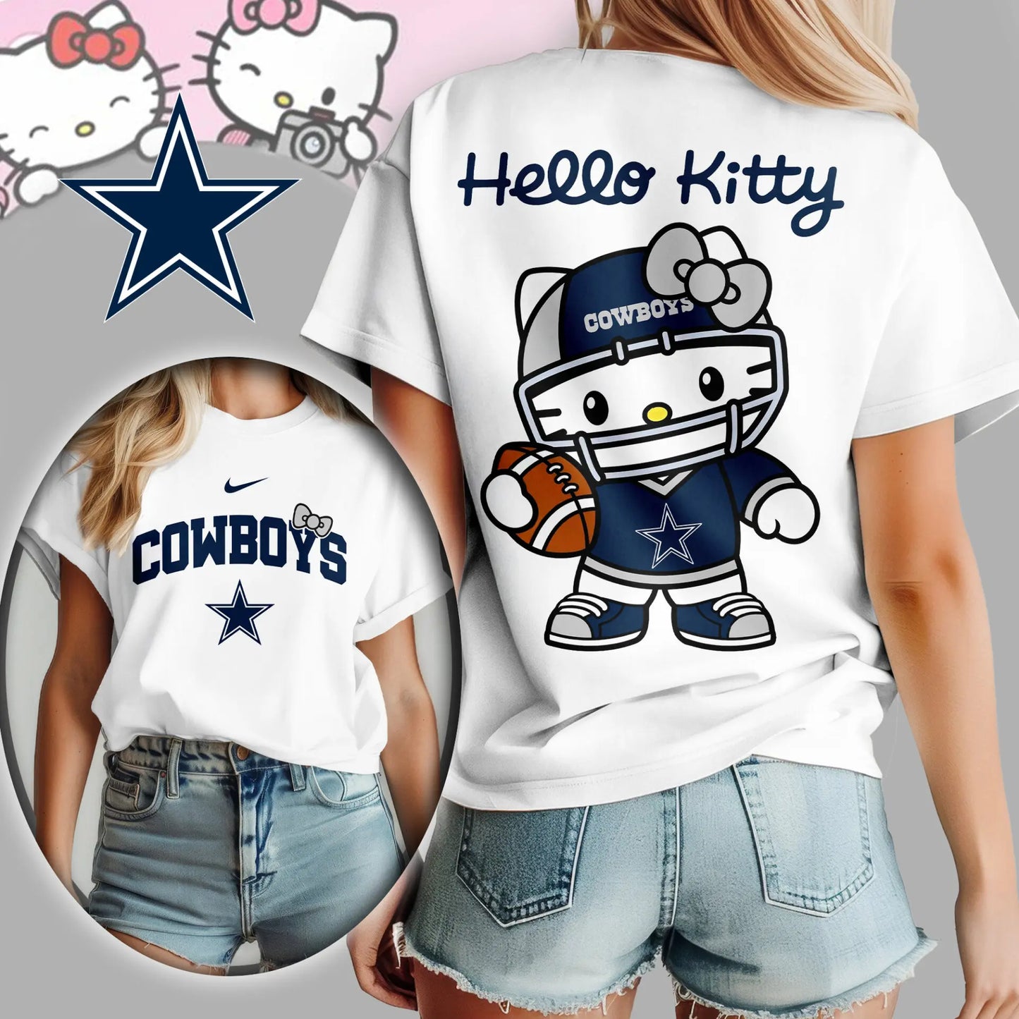 Dallas Cowboys | Premium NFL Hello Kitty 3D Shirt TD – HuddleStyle.com - Image 2