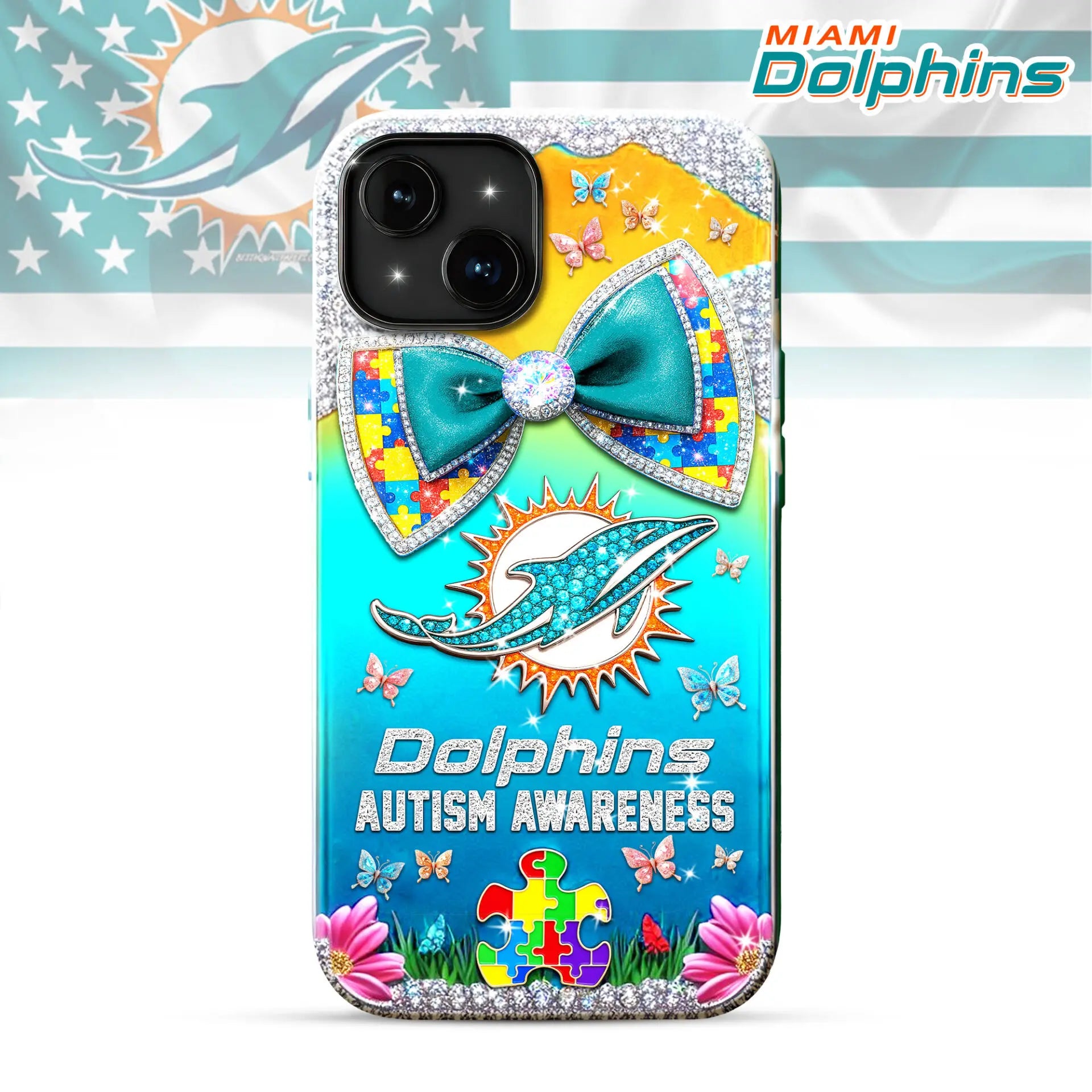 Miami Dolphins | Premium NFL Autism Awareness Phonecase TD – HuddleStyle.com - Image 2