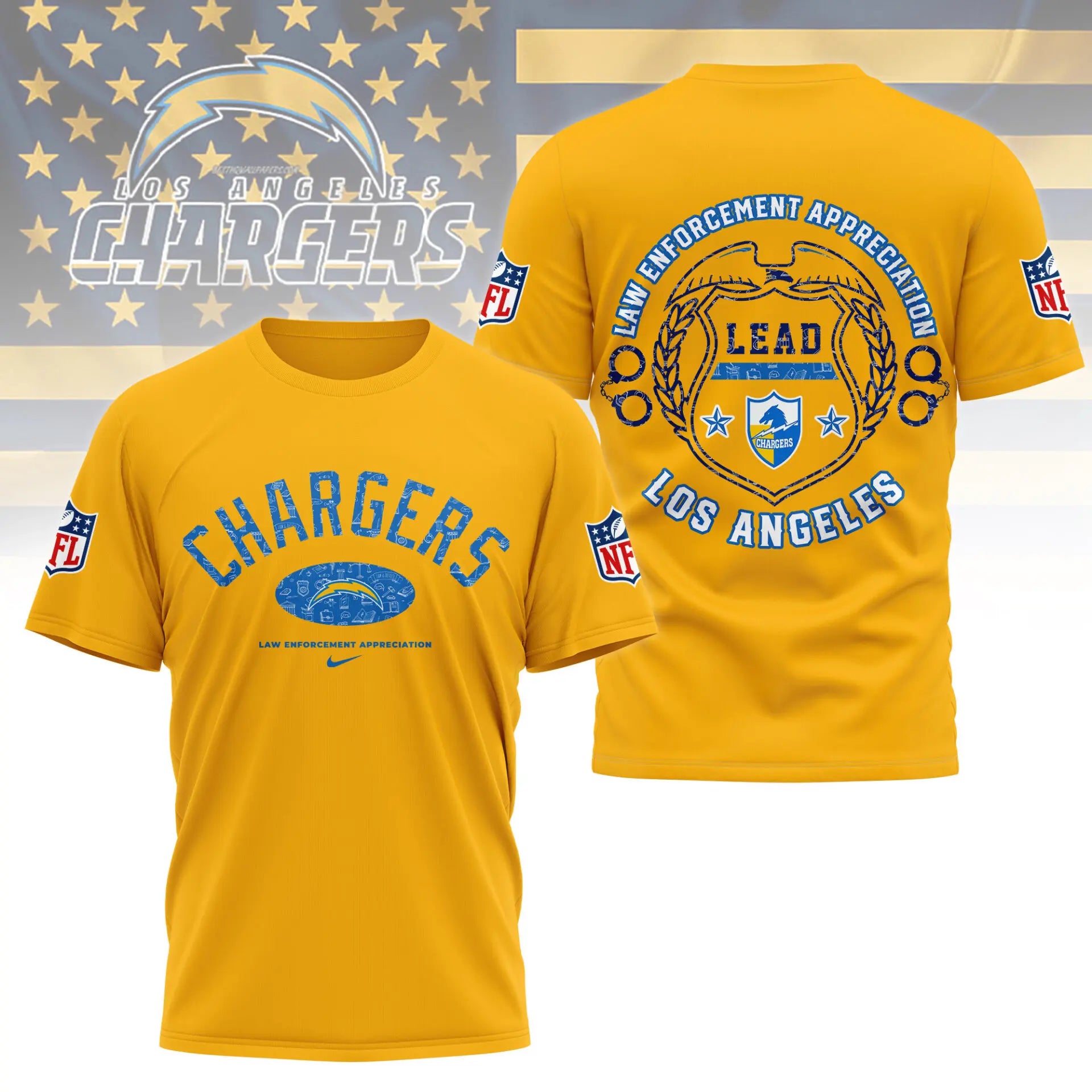 Los Angeles Chargers | Premium Law Appreciation Month 3D Shirt NY – HuddleStyle.com - Main