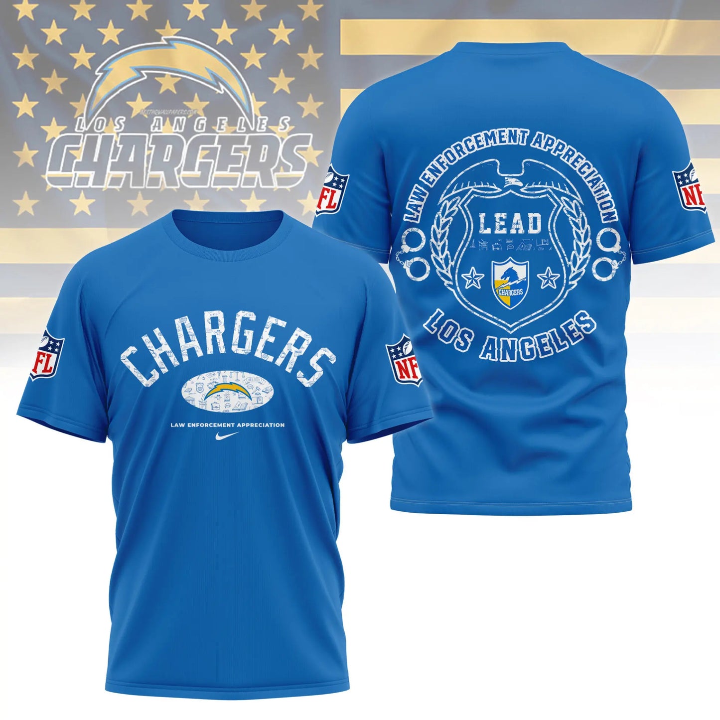 Los Angeles Chargers | Premium Law Appreciation Month 3D Shirt NY – HuddleStyle.com - Image 2
