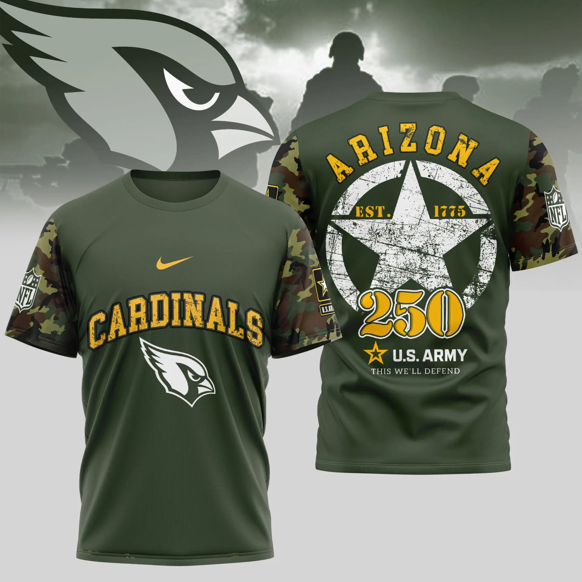 Arizona Cardinals | Premium U.S.Army 3D Shirt TD – HuddleStyle.com - Image 2