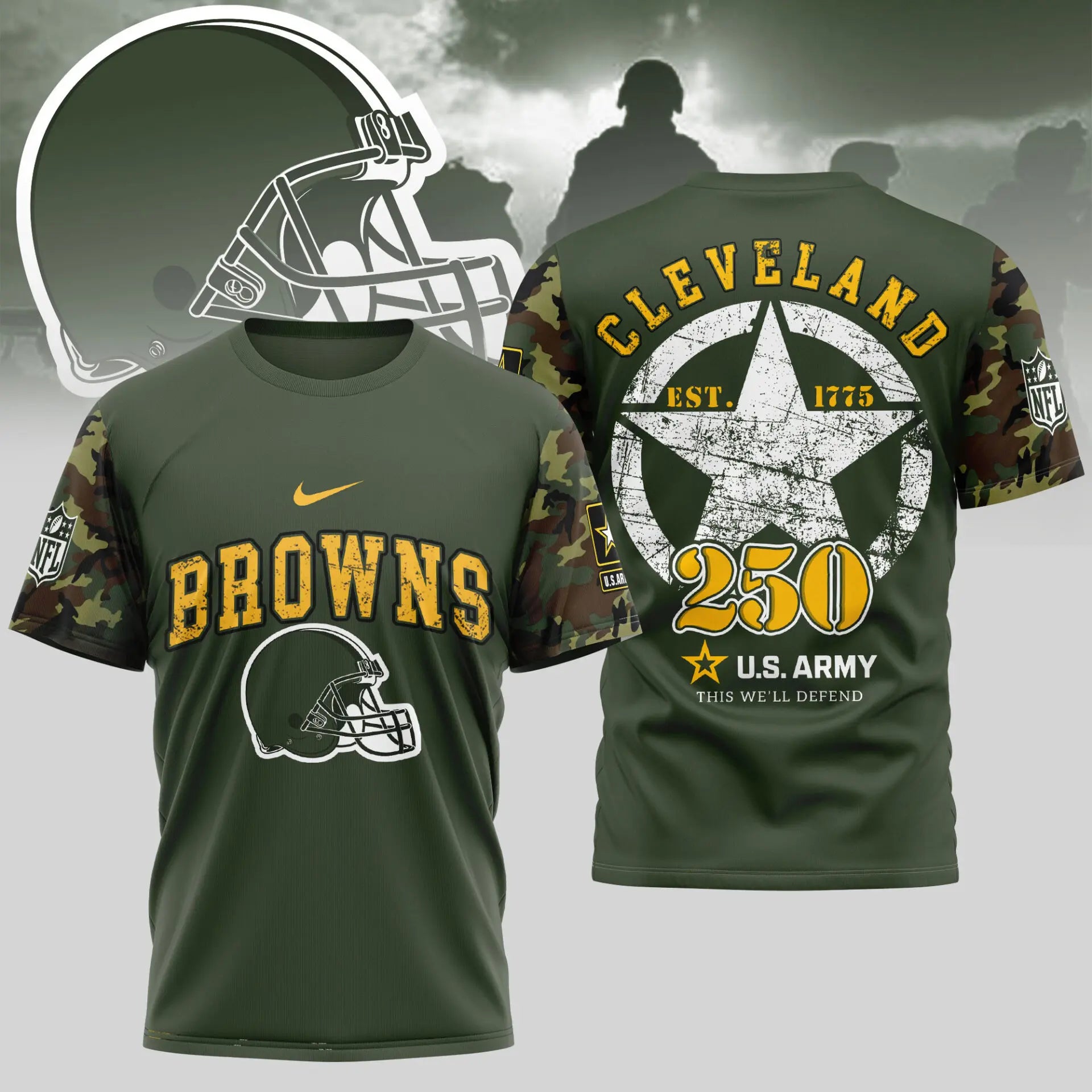 Cleveland Browns | Premium U.S.Army 3D Shirt TD – HuddleStyle.com - Main