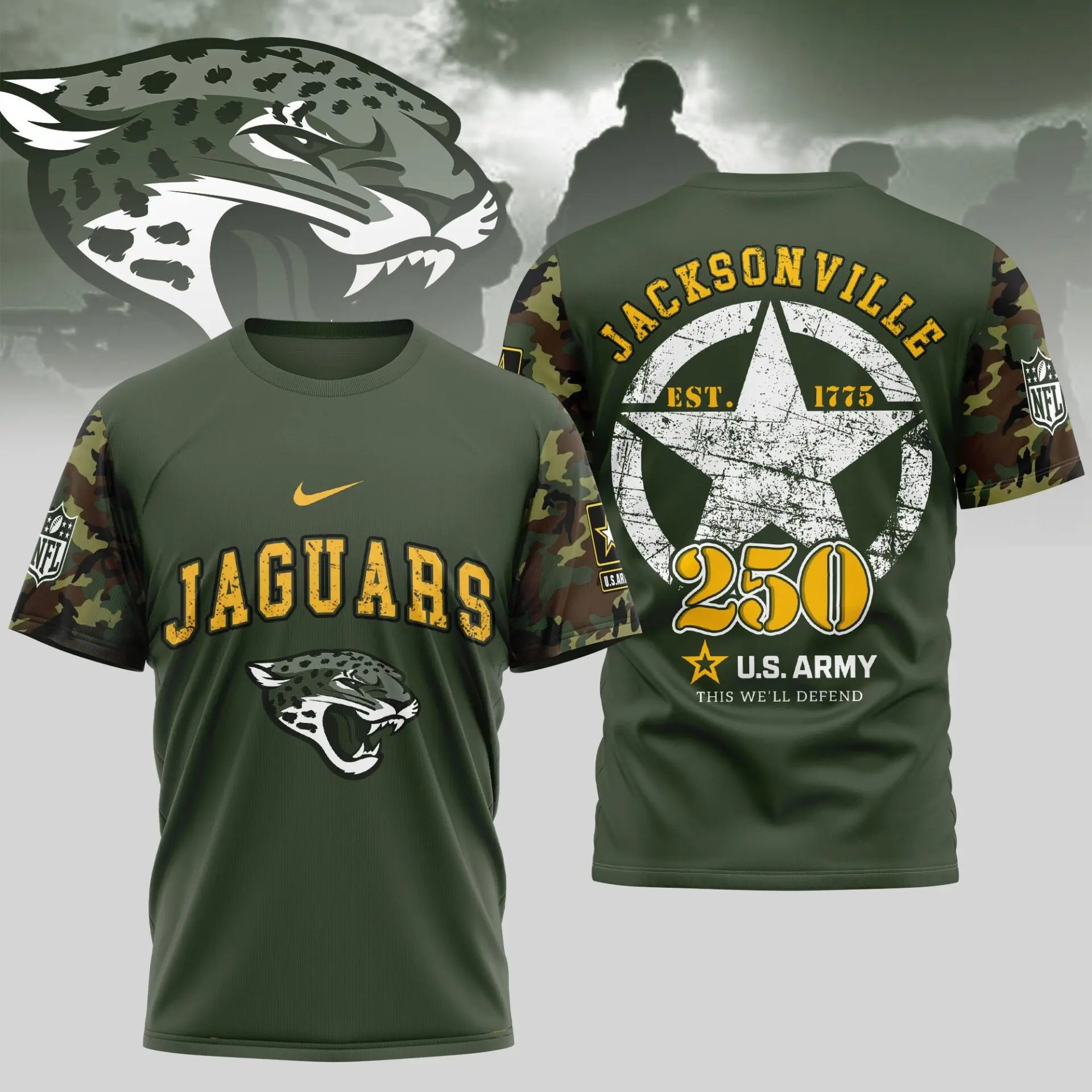 Jacksonville Jaguars | Premium U.S.Army 3D Shirt TD – HuddleStyle.com - Image 2