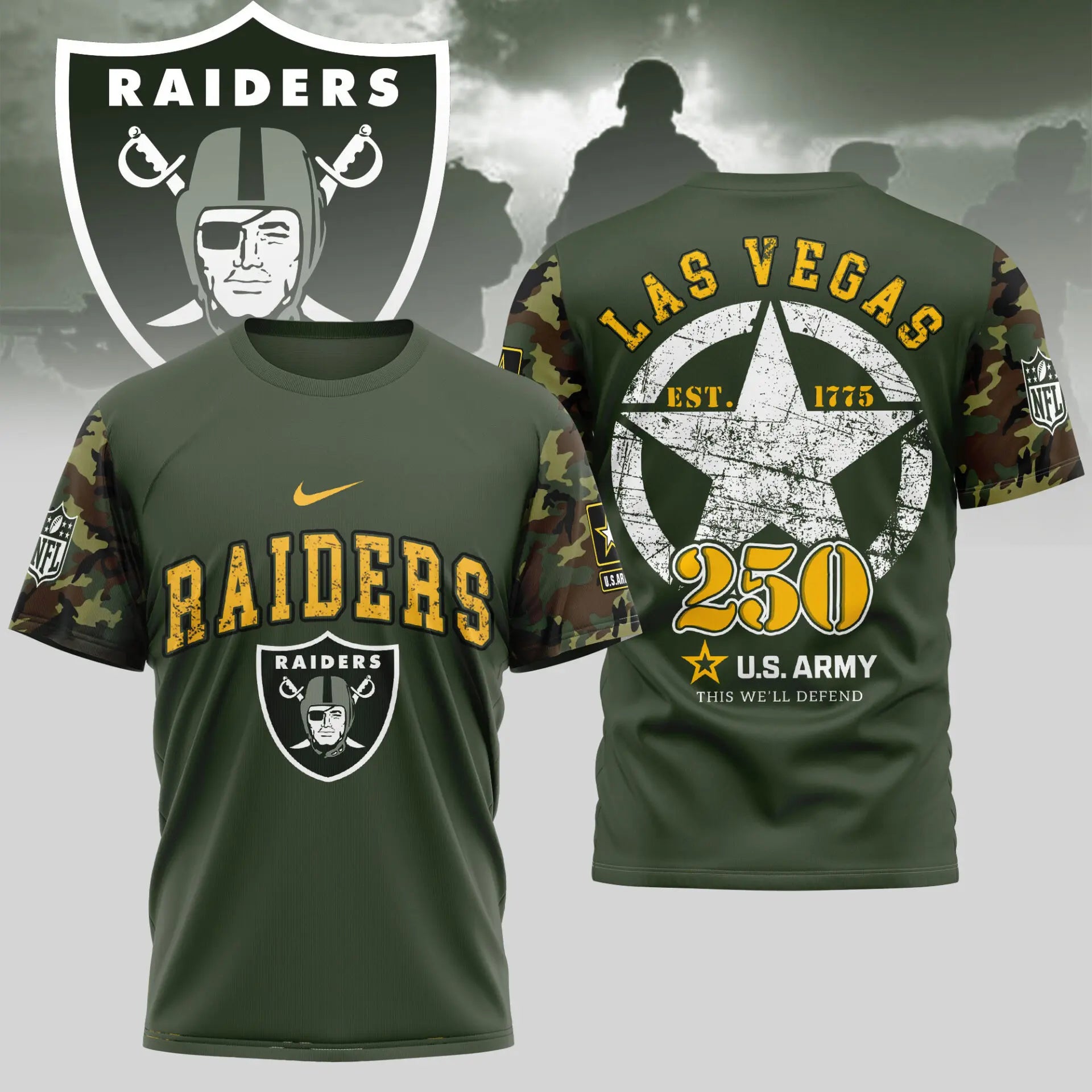 Las Vegas Raiders | Premium U.S.Army 3D Shirt TD – HuddleStyle.com - Main