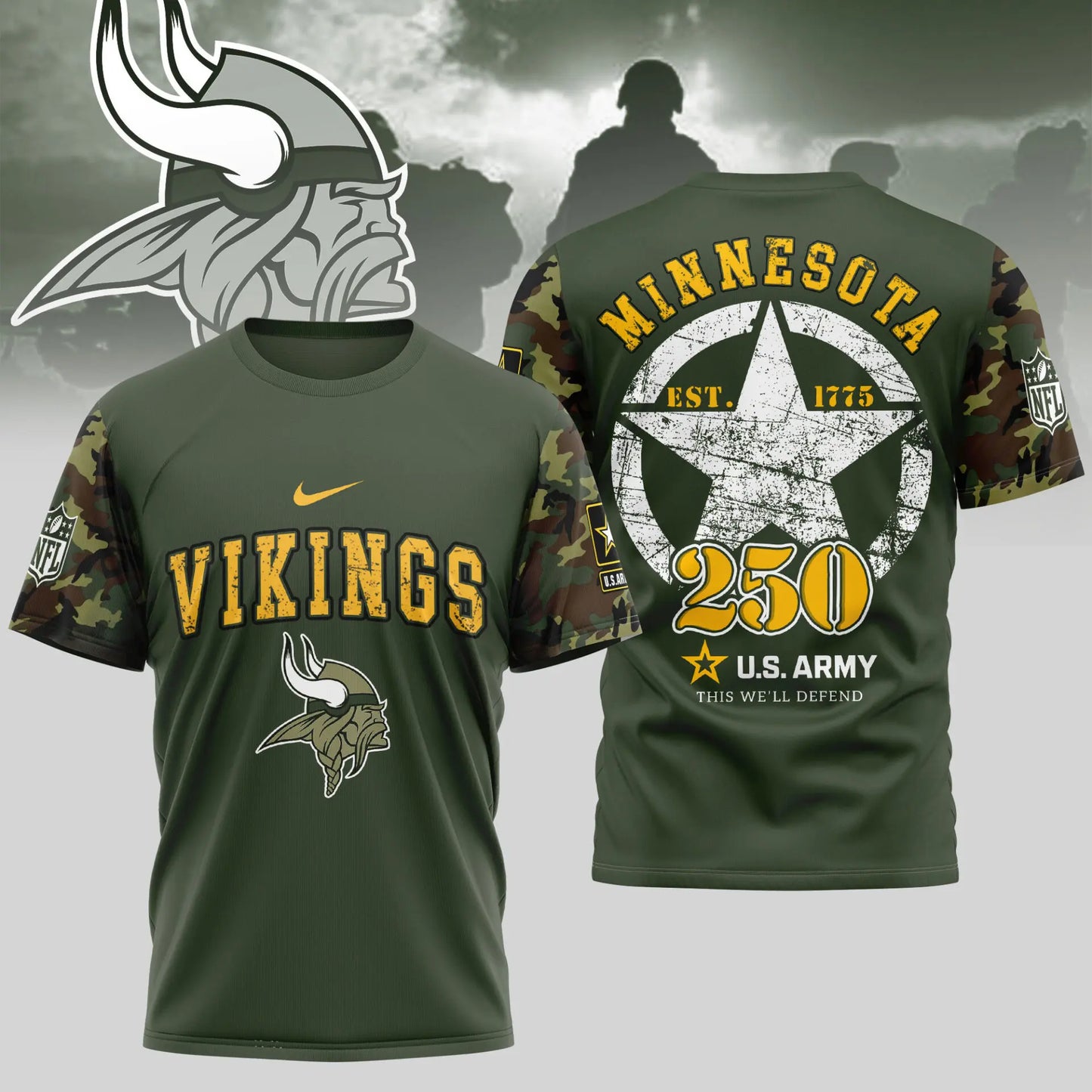 Minnesota Vikings | Premium U.S.Army 3D Shirt TD – HuddleStyle.com - Image 3