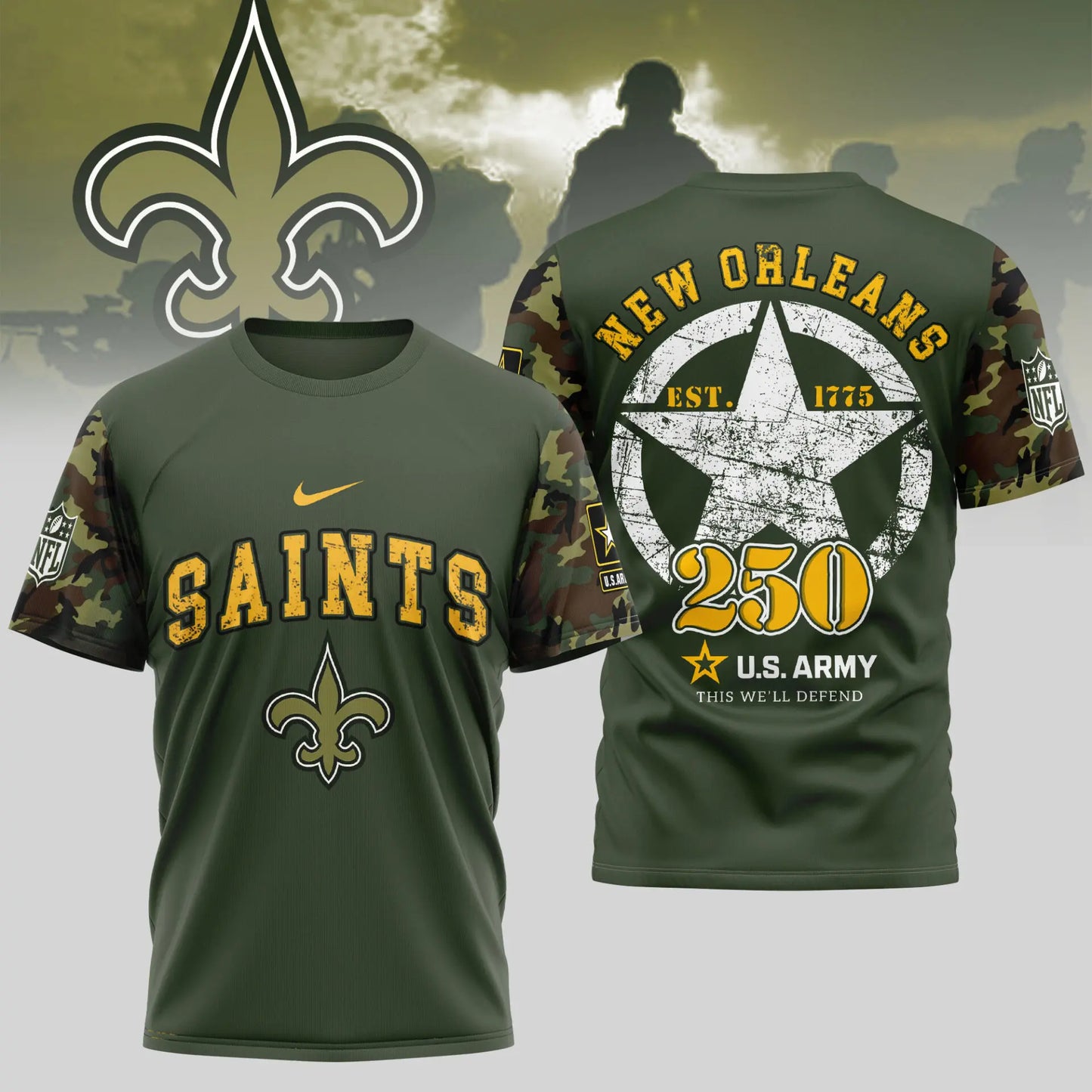 New Orleans Saints | Premium U.S.Army 3D Shirt TD – HuddleStyle.com - Image 2