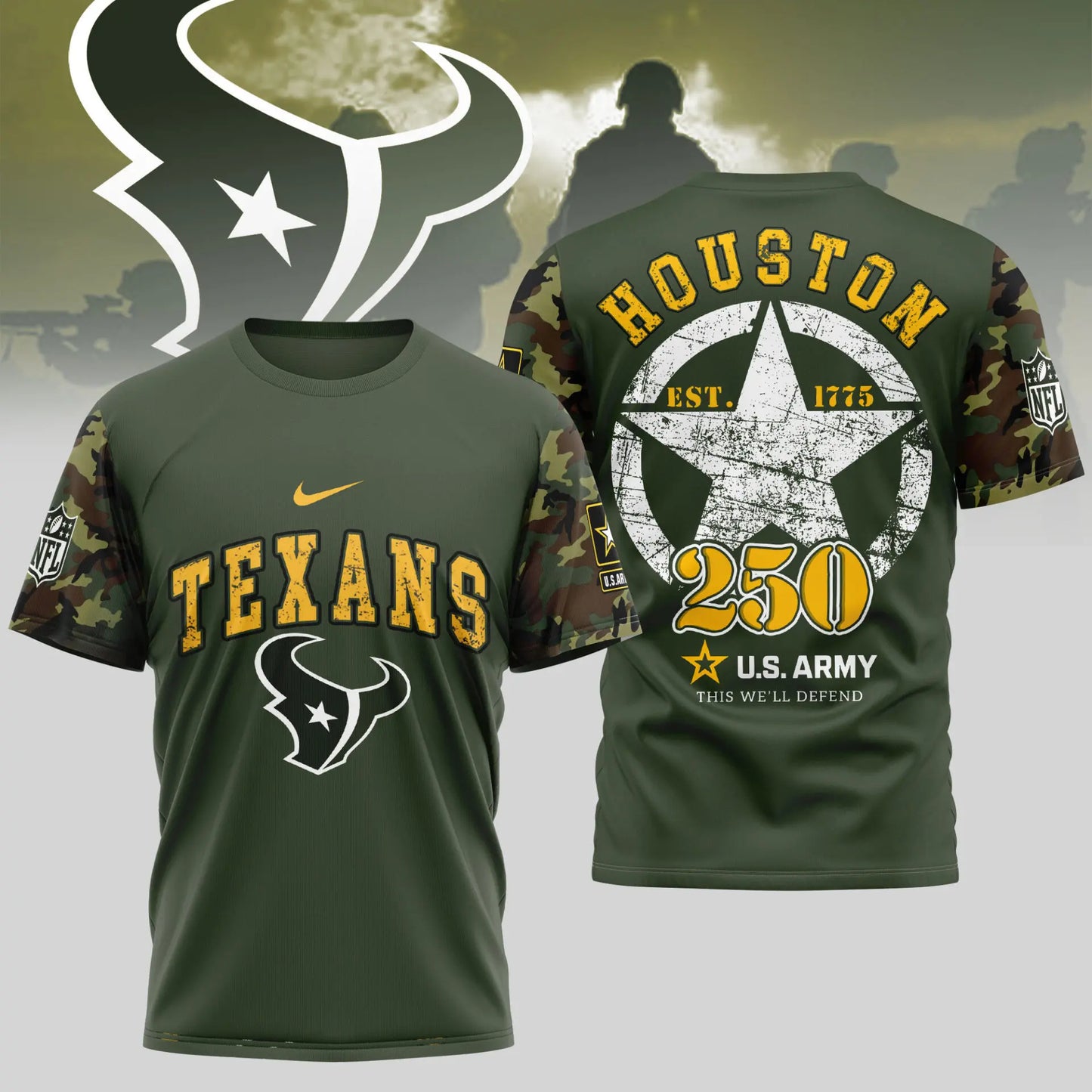 Houston Texans | Premium U.S.Army 3D Shirt TD – HuddleStyle.com - Main