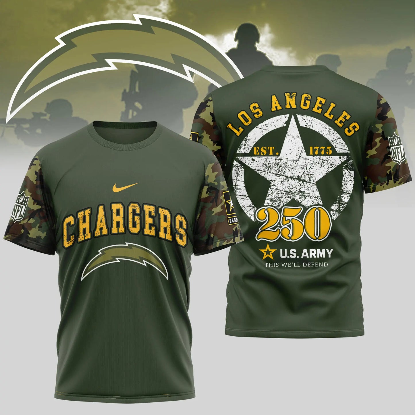 Los Angeles Chargers | Premium U.S.Army 3D Shirt TD – HuddleStyle.com - Main