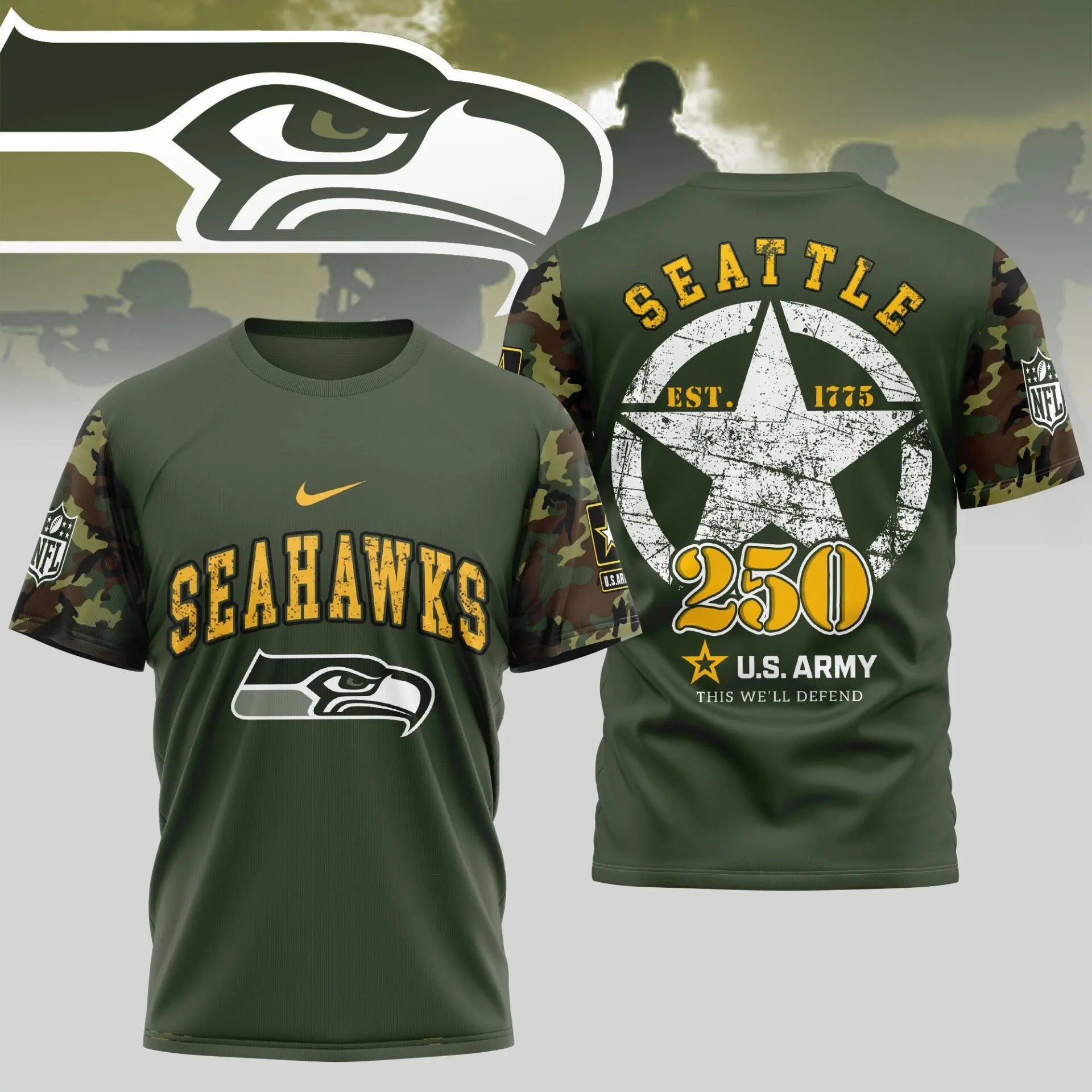 Seattle Seahawks | Premium U.S.Army 3D Shirt TD – HuddleStyle.com - Image 4