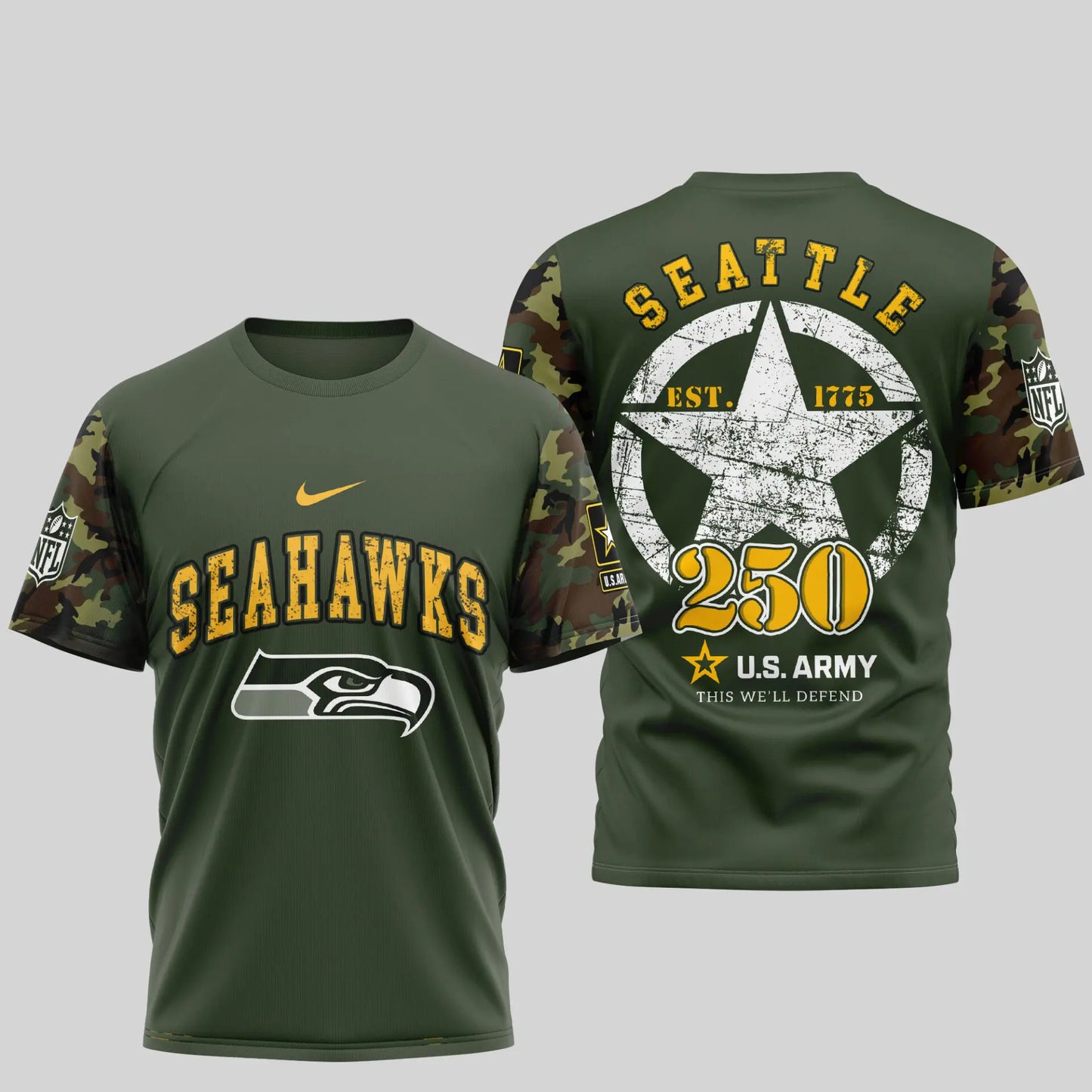 Seattle Seahawks | Premium U.S.Army 3D Shirt TD – HuddleStyle.com - Main